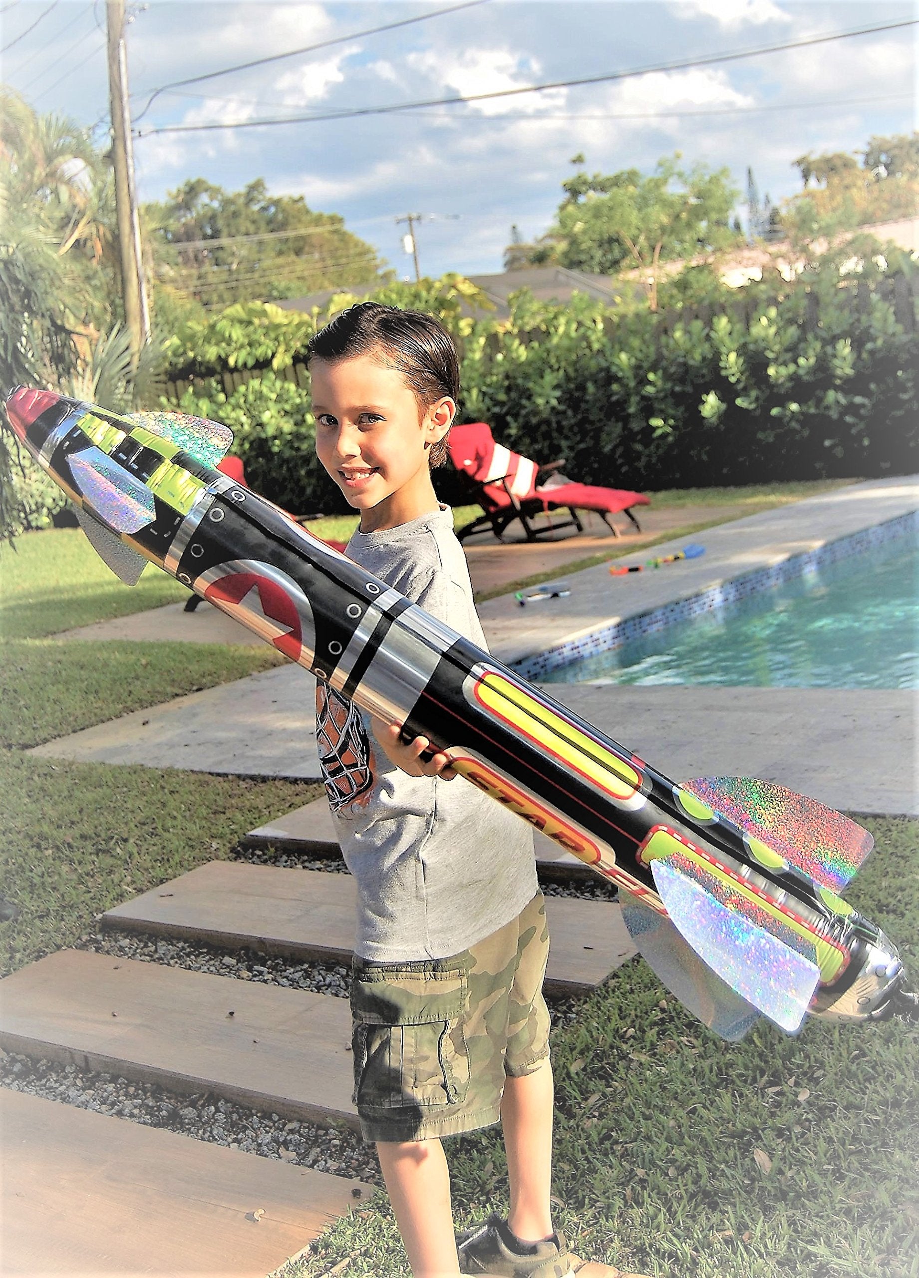 JA-RU Giant 41" Inflatable Rocket Ship Toy (1 Unit) Space Themed Party Decorations for Kids. Inflatable Pool Accessories. Solar System Toys