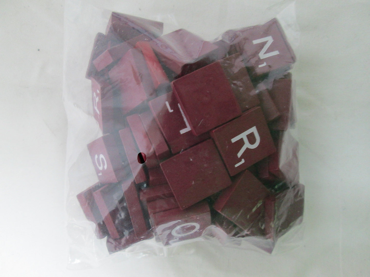 Maroon Wood Letter Tiles Set 100 Tiles ~ Game Replacement, Scrapbooking, Crafts, Messages, Etc.