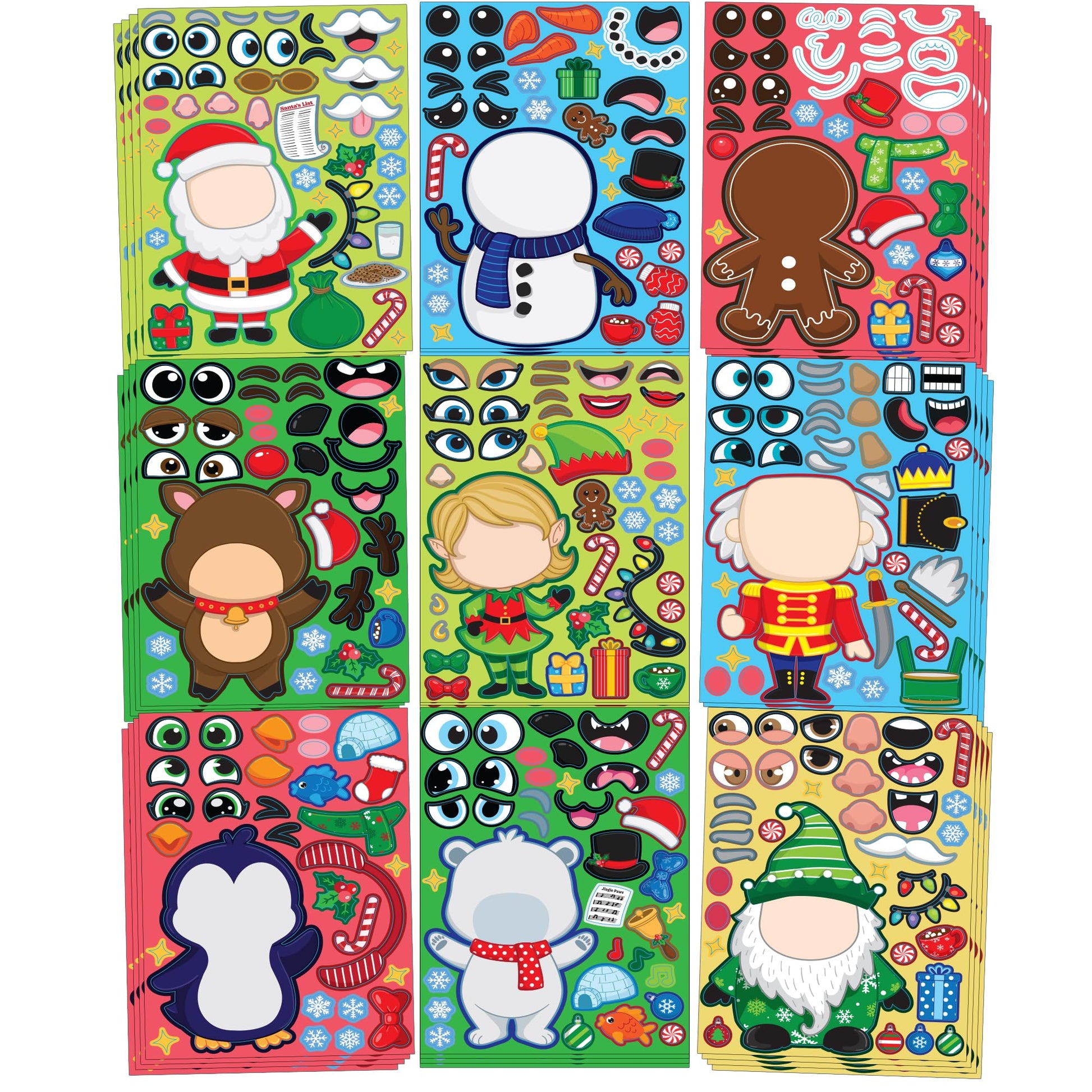 JOYIN 36 Pcs Christmas Make-a-face Sticker Sheets Make Your Own Xmas Characters Sticker with Santa Santa, Gnome, Reindeer, Snowman, for Kids Party