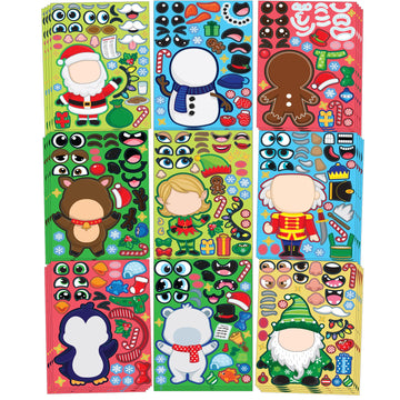 JOYIN 36 Pcs Christmas Make-a-face Sticker Sheets Make Your Own Xmas Characters Sticker with Santa Santa, Gnome, Reindeer, Snowman, for Kids Party