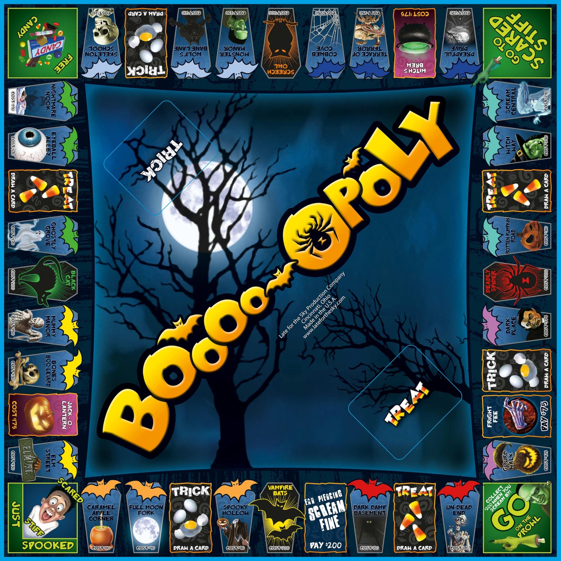 Late for the Sky Boooo-opoly Spooky Family Board Game, Halloween Party Fun for Kids & Adults, Ages 8+, 2-6 Players, Ghost-Themed Property Trading Game