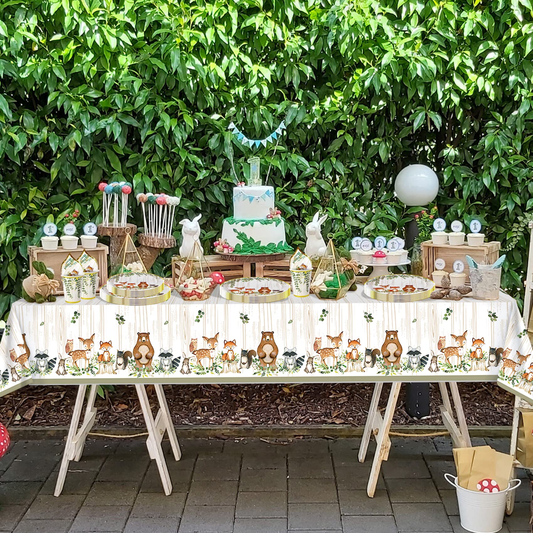 YARA Woodland Plastic Tablecloth For Baby Shower Decorations & Birthday Girl Boy |Safari Enchanted Forest Animals Decor |Neutral Gender Table