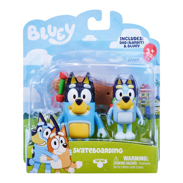 Bluey - Skateboarding 2.5" & Dad 3.27" Figures - 2 Pack, Multicolor (13042)