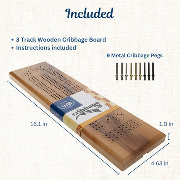 WE Games Cribbage Board Game Set, Travel Cribbage with Card Storage and Metal Pegs, Unique Dark Stained 3 Track Board, Classic Wooden Board Game