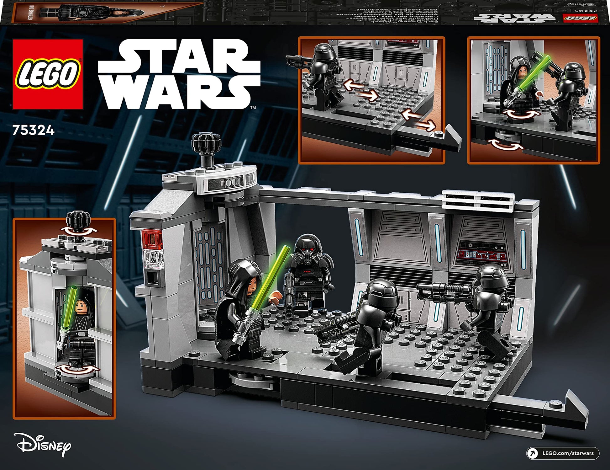 LEGO Star Wars Dark Trooper Attack Set, Mandalorian Building Toy 75324, with Revolving Elevator, Luke Skywalker Minifigure and Lightsaber, Pretend