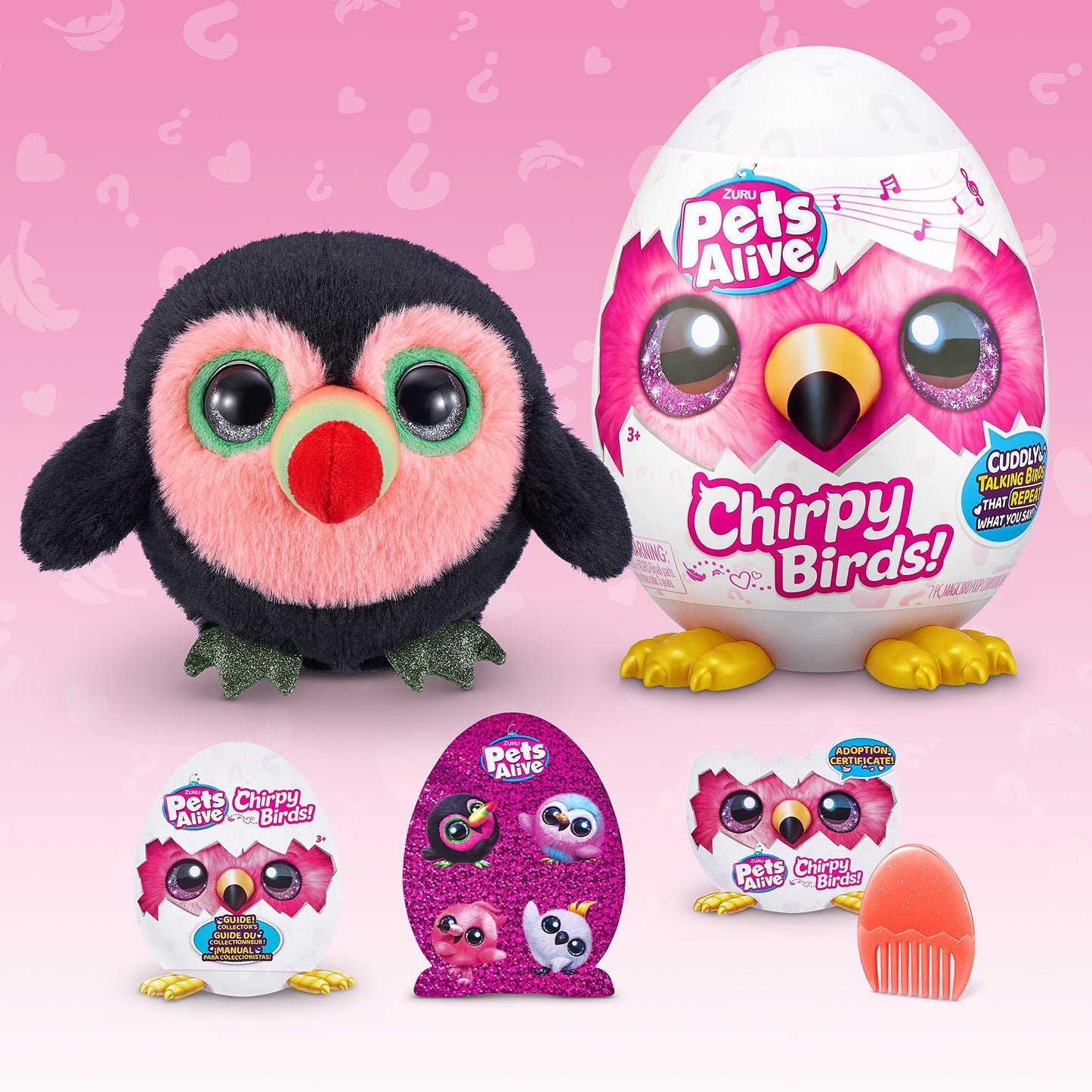 Pets Alive Chirpy Birds (Toucan) by ZURU, Electronic Pet that Speaks, Giant Surprise Egg, Stickers, Comb, Fluffy Clay, Bird Animal Plush for Girls