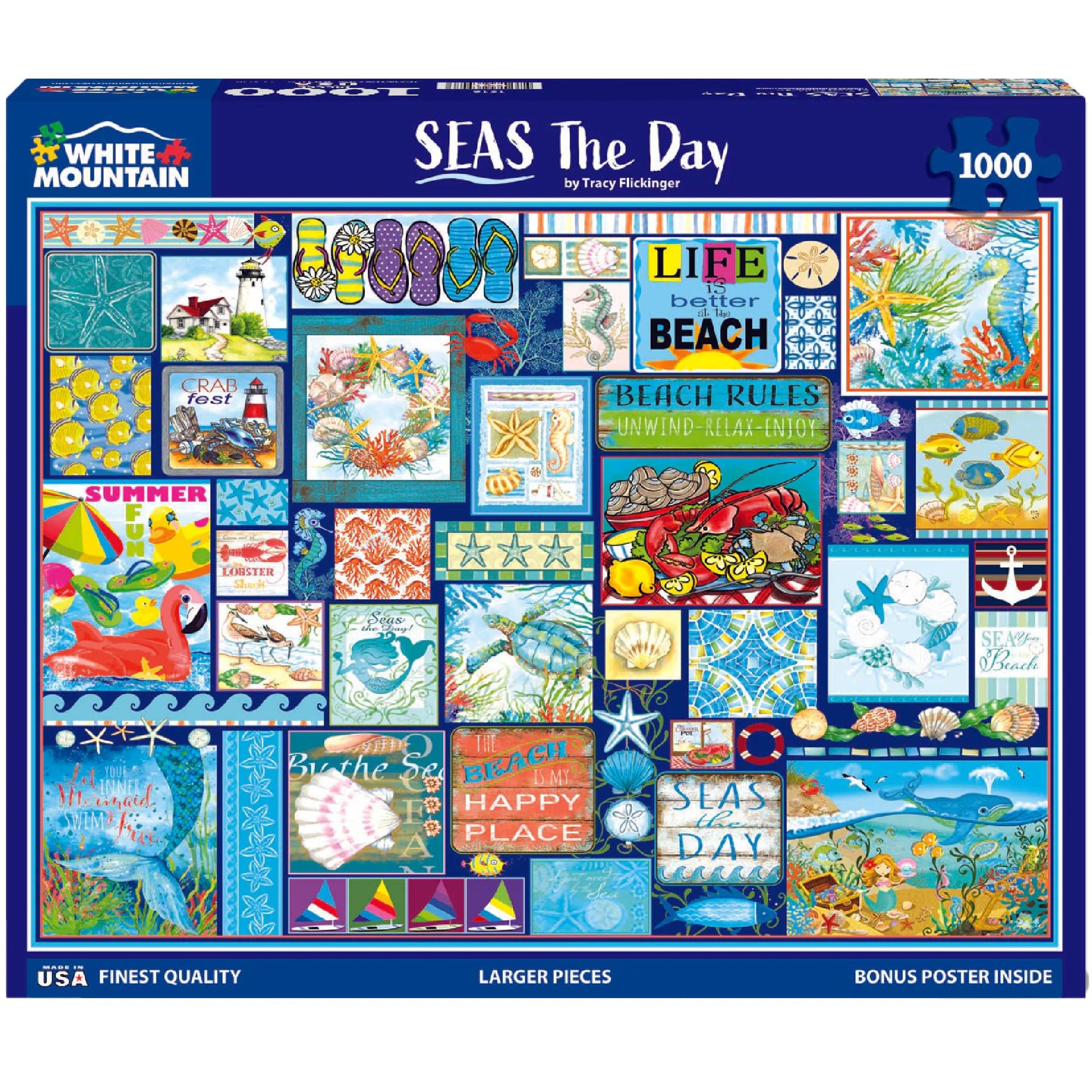 White Mountain 1000 Piece Jigsaw Puzzle Beach Life Collage, Seas the Day