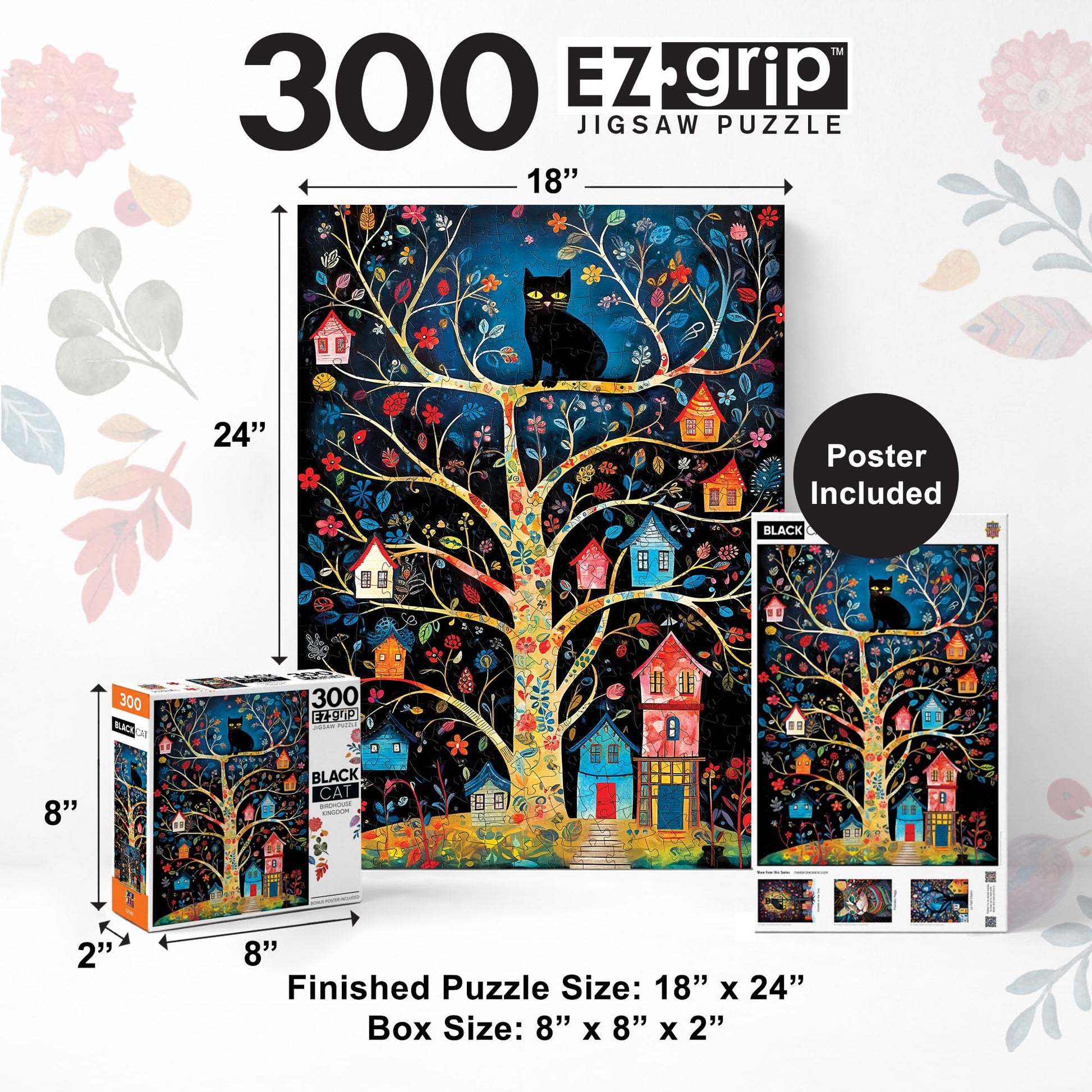 MasterPieces 300 Piece EZ Grip Jigsaw Puzzle for Adults - Birdhouse Kingdom - 18" x 24" - Extra Large Pieces - Unisex Adult