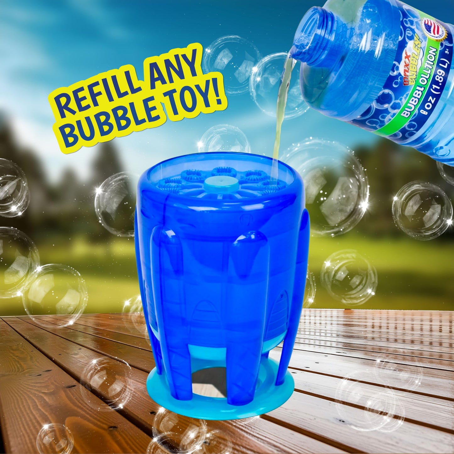 Made in USA Bubble Solution Refill with Wand 64oz Non Toxic Dye Free (1/2 Gallon), Kids Easy Grip Bottle Refill for Bubble Machine, Bubble Wands