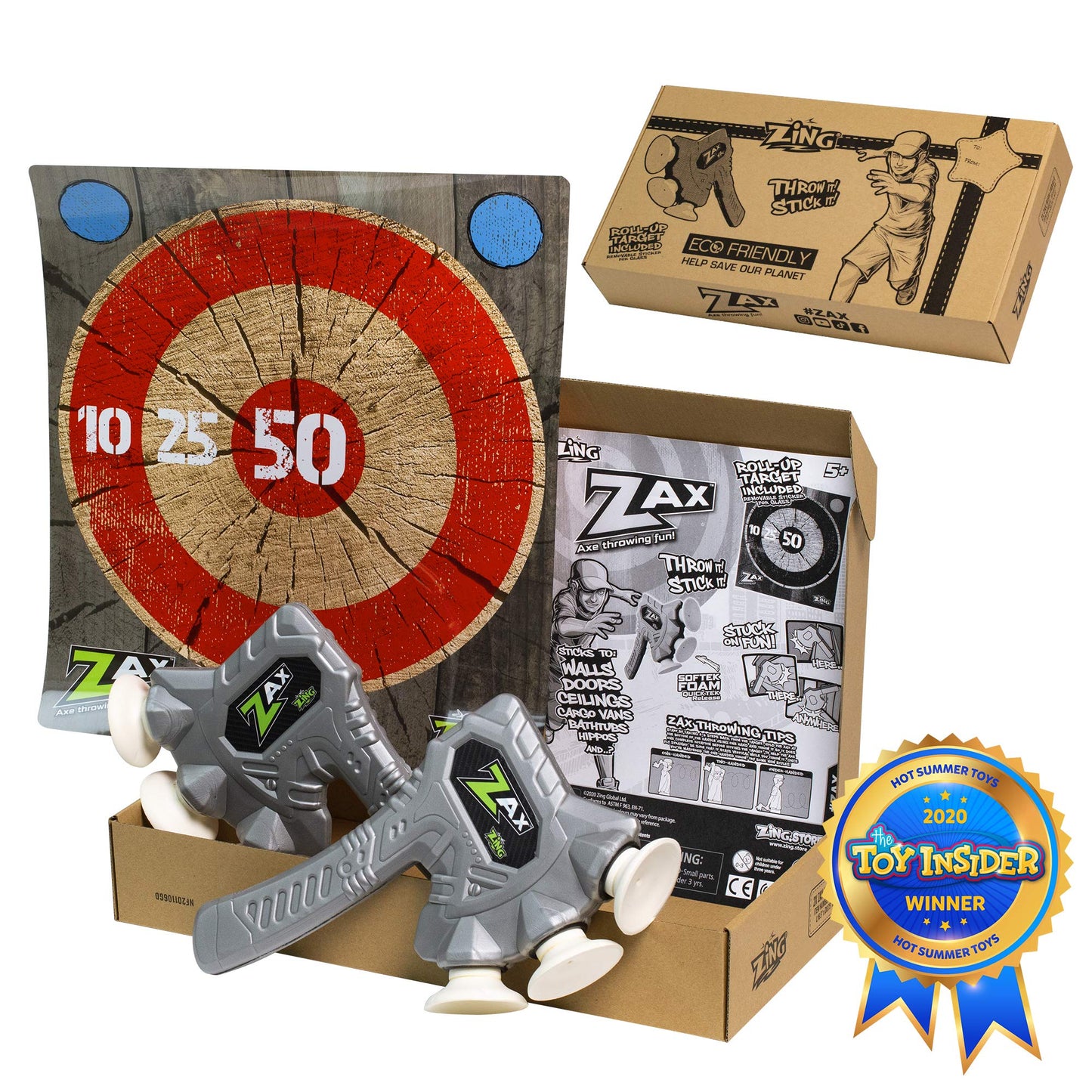 Zing Zax, Soft Foam Throwing Axes, Includes 2 Zaxes and 1 Target