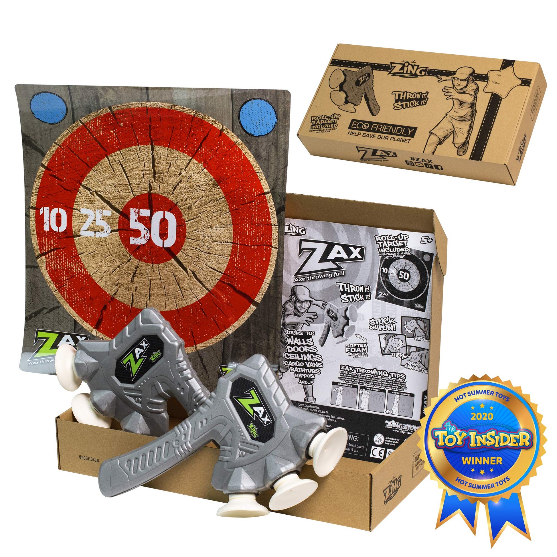 Zing Zax, Soft Foam Throwing Axes, Includes 2 Zaxes and 1 Target