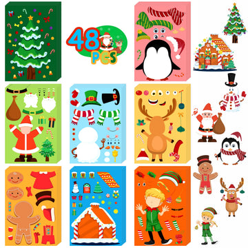 LINAYE 48 Sheets Christmas Stickers Crafts for Kids Toddlers, 8 Styles Make Your Own Stickers Goodie Treat Bag Stuffers Christmas Game Activities