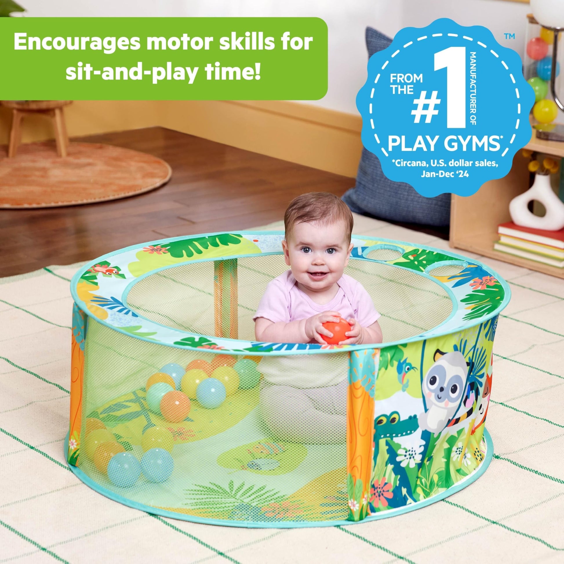 Bright Starts Rowdy Rainforest Stow & Go Baby Ball Pit with 20 Balls & 3 Ball Drops, Foldable Ball Pit for Babies & Toddlers 6+ Months, Includes Carry