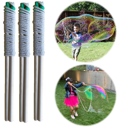 Bubbleventi Giant Bubble Wands | 3-Pack of Wooden Wands | Made in USA | Perfect for Kids | Use at Birthdays and for STEM/Family Fun