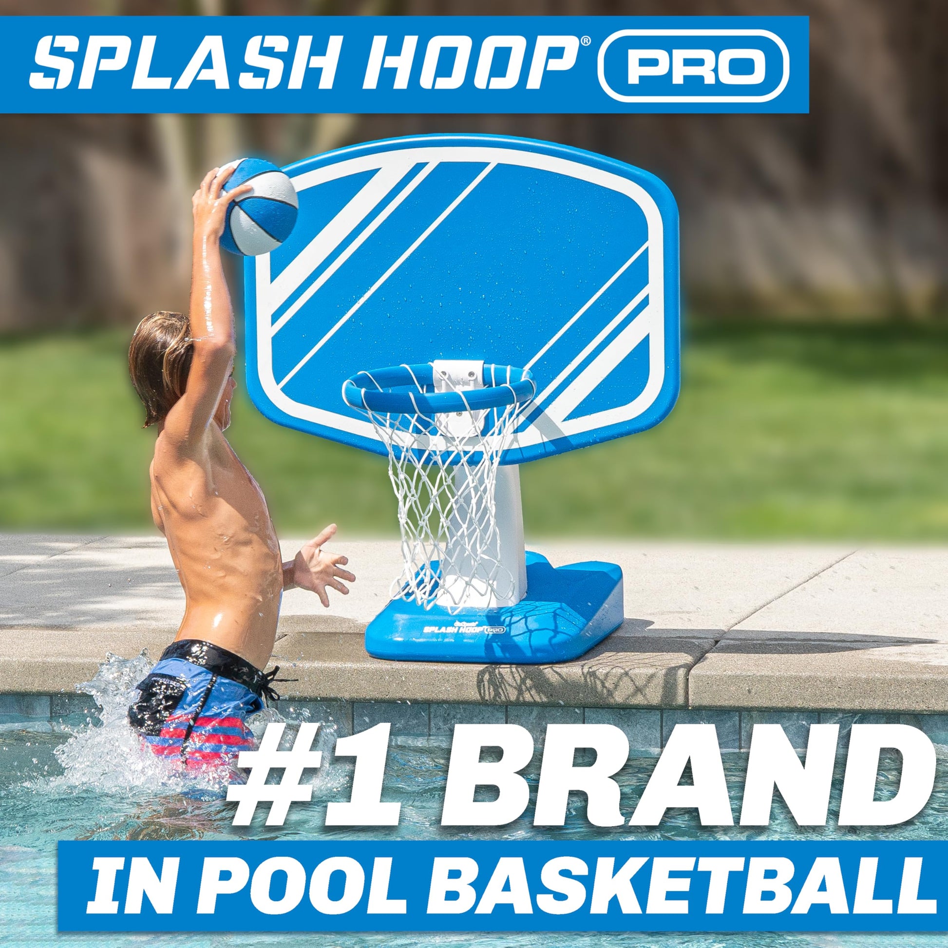 GoSports Splash Hoop Swimming Pool Basketball Game, Includes Poolside Water Basketball Hoop, 2 Balls and Pump - Choose Your Style