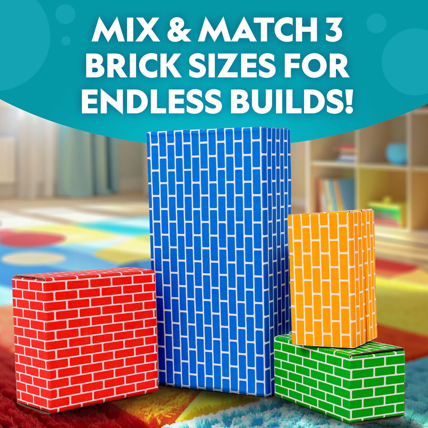 NATIONAL GEOGRAPHIC Kids Jumbo Cardboard Building Blocks - 40 Heavy-Duty Bricks in 3 Sizes, Build & Learn with Game Spinner & Activity Cards for Kids