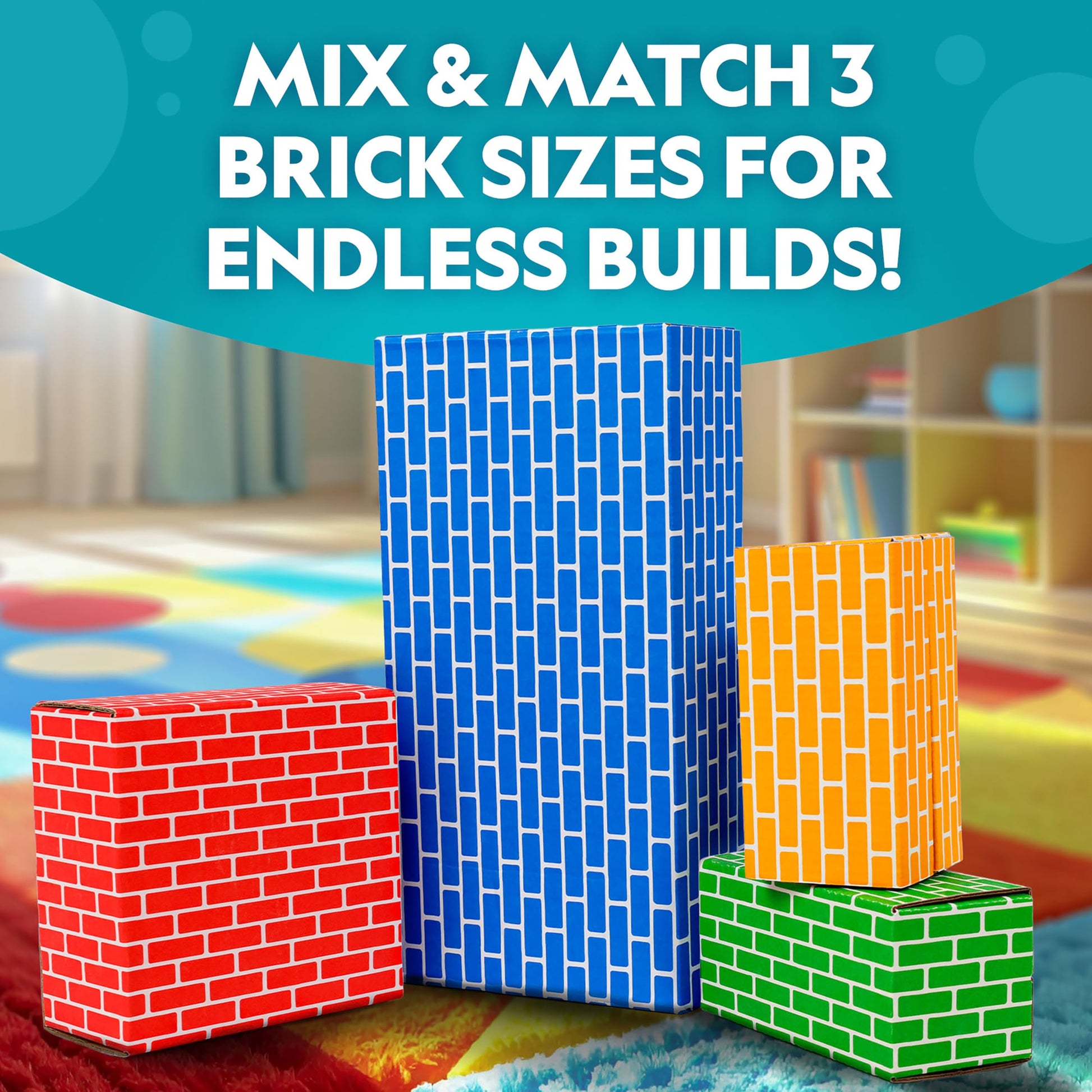 NATIONAL GEOGRAPHIC Kids Jumbo Cardboard Building Blocks - 40 Heavy-Duty Bricks in 3 Sizes, Build & Learn with Game Spinner & Activity Cards for Kids