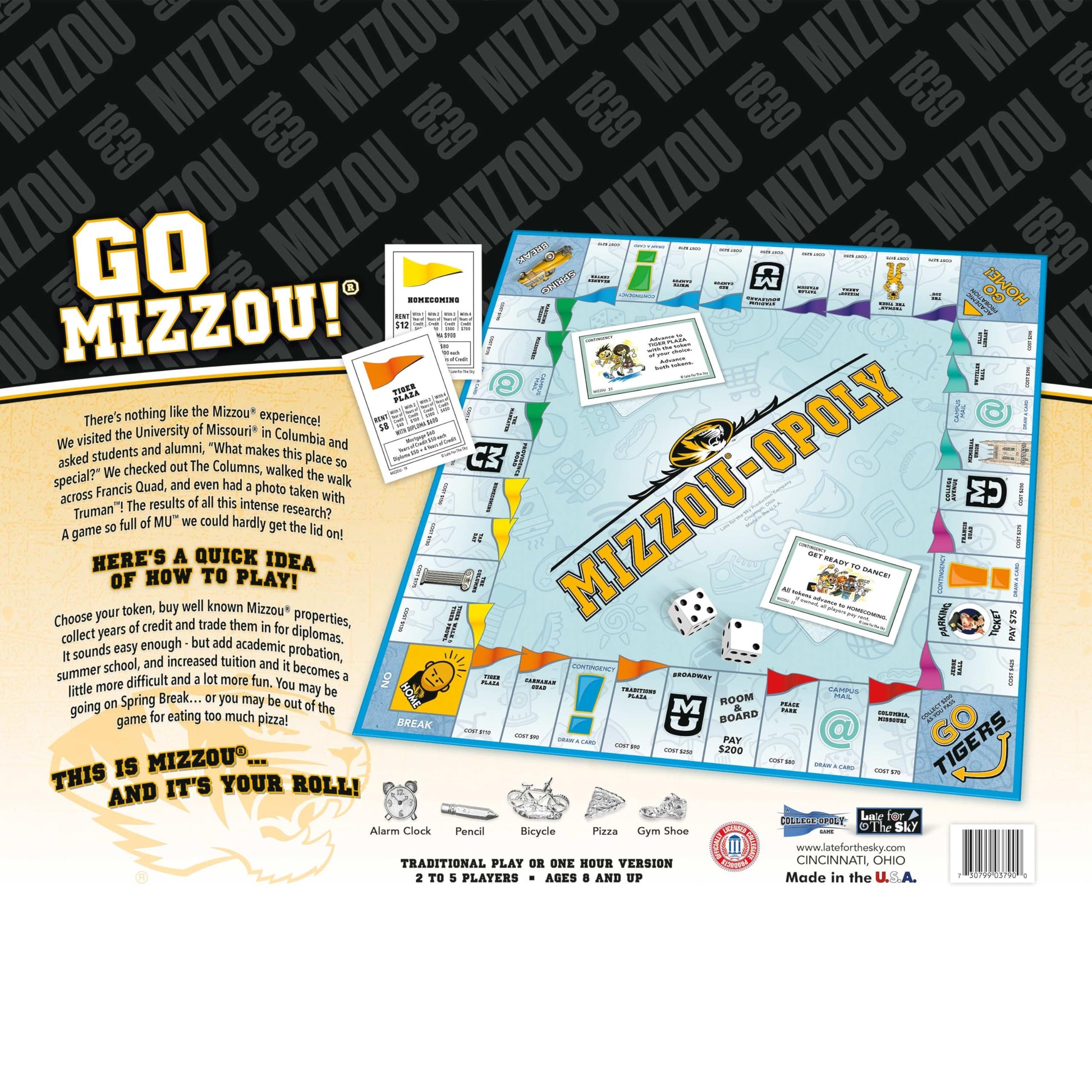 Late for The Sky Mizzou-Opoly Board Game - University of Missouri Campus Edition, Family Strategy Game, 2-6 Players, Ages 8+, Classic or 1-Hour Play