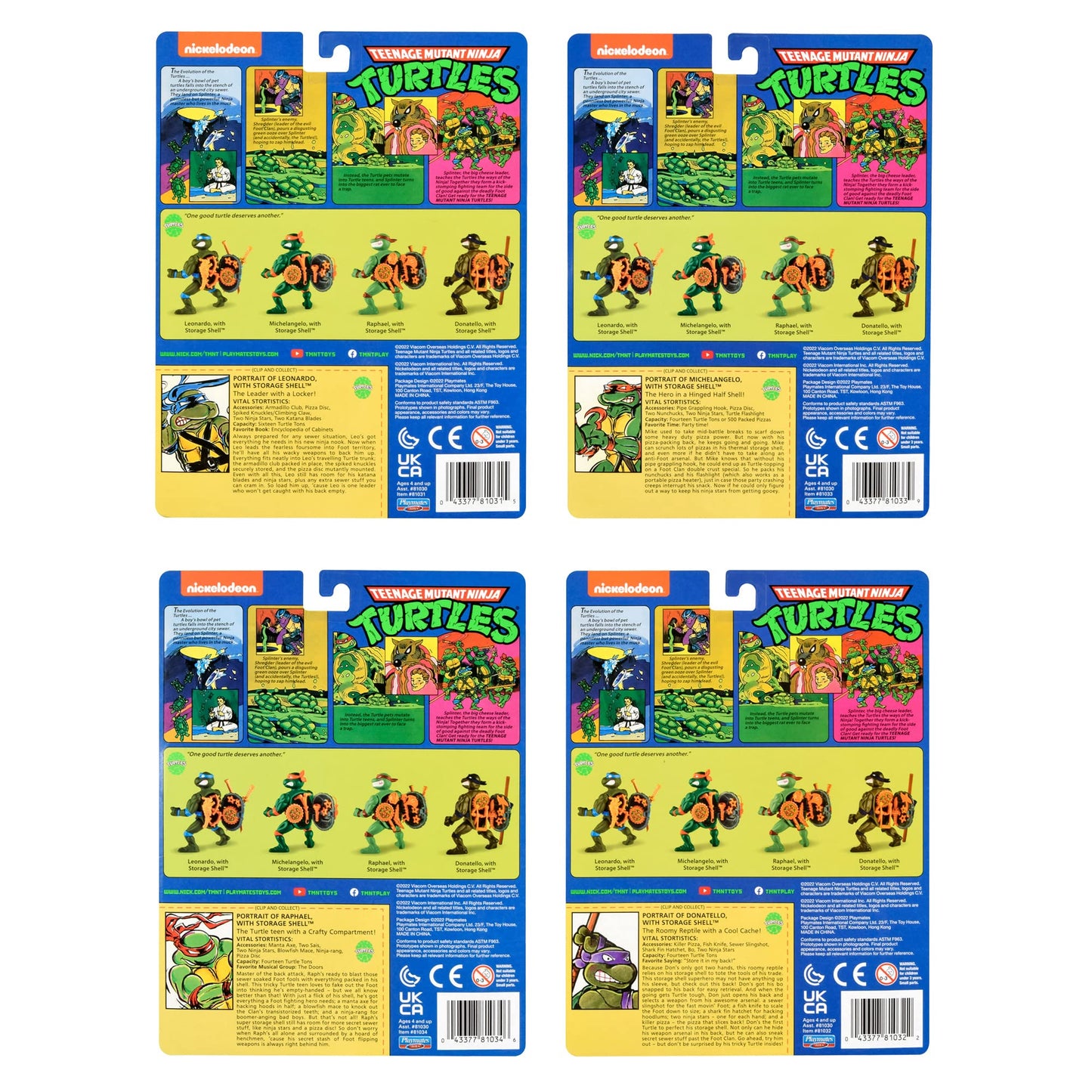 Teenage Mutant Ninja Turtles: Classic 4" Turtles 4-Pack Figure Bundle by Playmates Toys