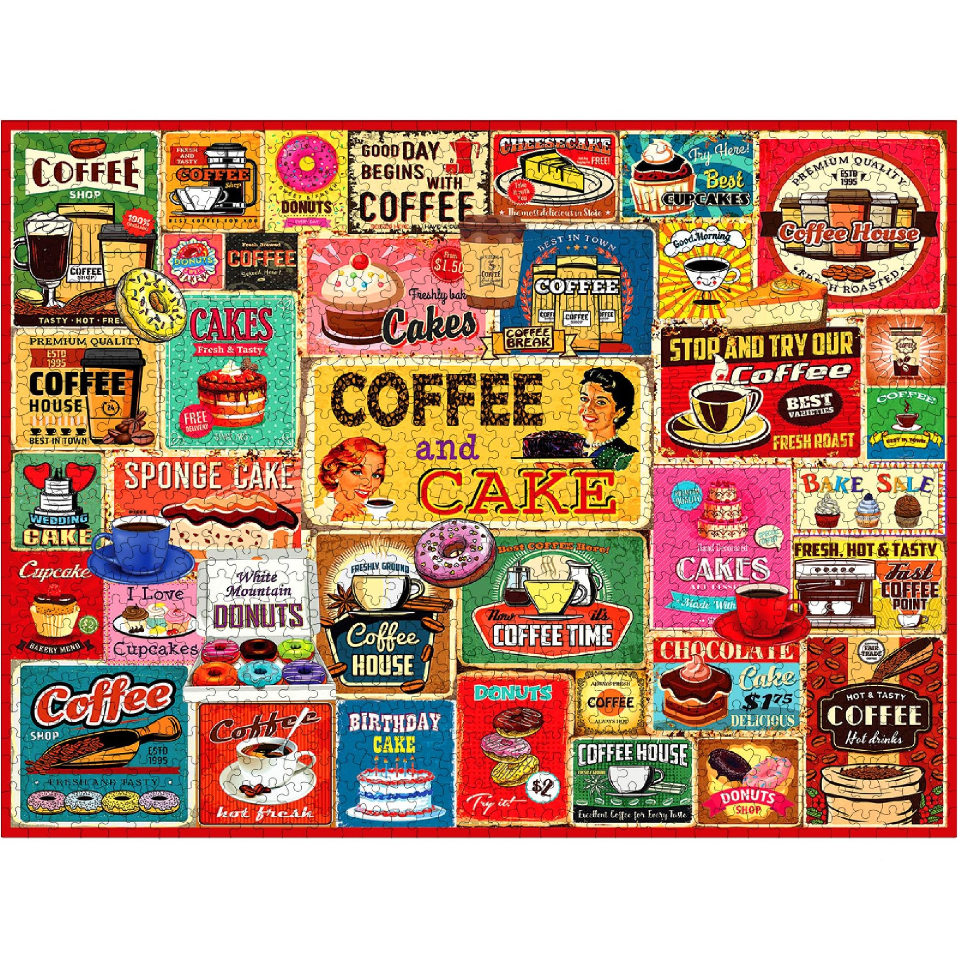 White Mountain 500 Piece Jigsaw Puzzle Funny Collage Food, Coffee & Cake
