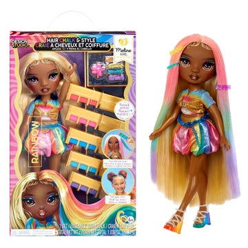 Rainbow High Hair Chalk & Style Meline - Rainbow & Gold 11” Doll. Washable Rainbow Hair Chalk, Color, Style, Play, Rinse & Repeat. Kids Gift 4-12+
