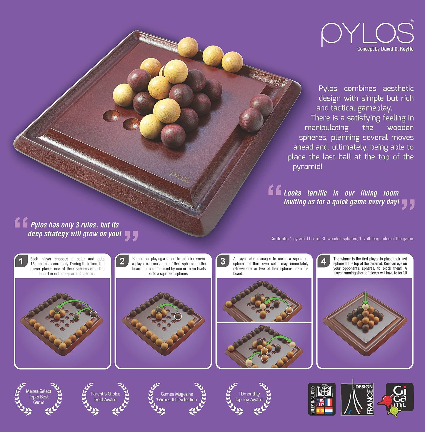 Pylos | Wooden Abstract Strategy Board Game for Kids and Adults | Compete to Stack The Final Ball on The 3D Puzzle Pyramid | Award-Winning Family Game