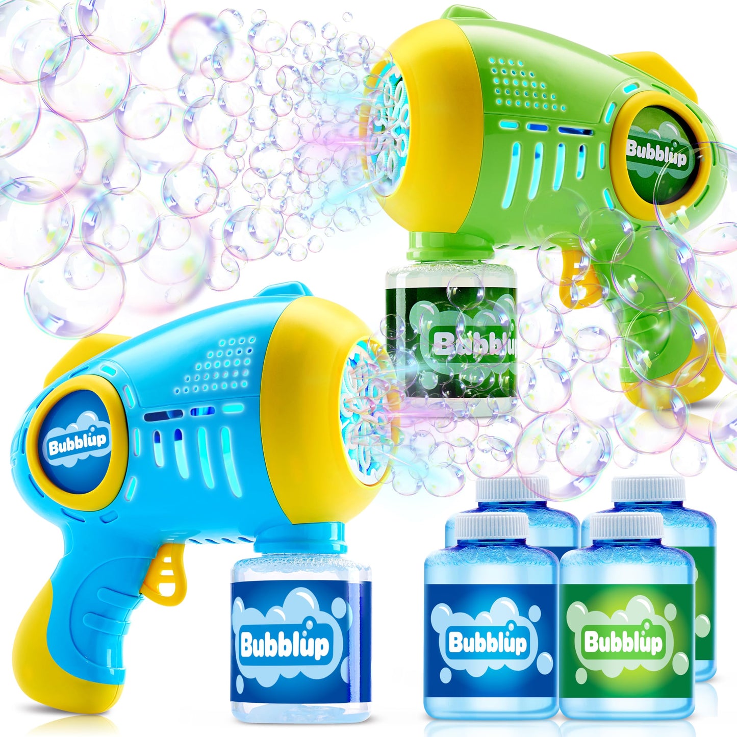 JOYIN 2 Kids Bubble Guns with 4 Bottles Solution, Automatic Bubble Machine Gun with 8 Holes for Kids, Adults, Summer Toys, Easter Basket Stuffers