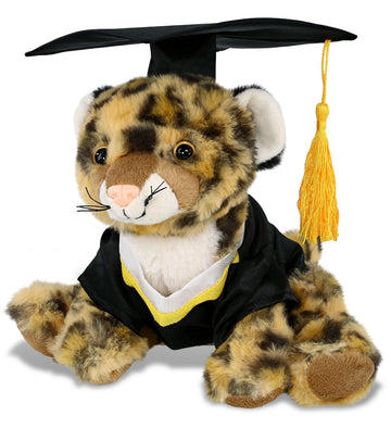 DolliBu Squat Leopard Graduation Plush Toy - Soft Leopard Plush Graduation Stuffed Animal Dress Up with Gown & Cap with Tassel Outfit - Gift