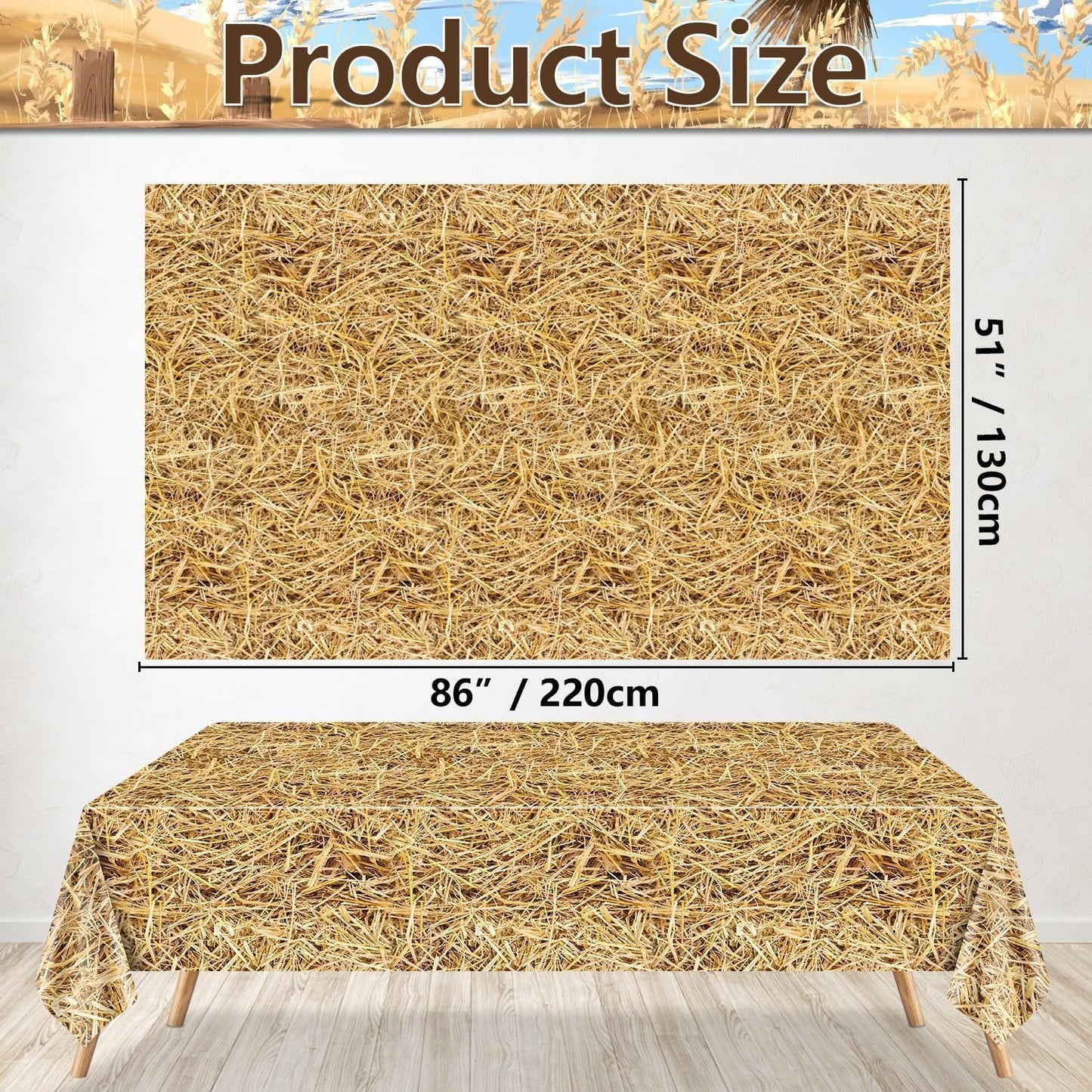 4Pcs Straw Tablecovers, Westtern Theme Birthday Tablecloths Plastic Farm Hay Table Cloths for Cowboy Western Party Supplies Farm, Hawaiian Luau, Hay