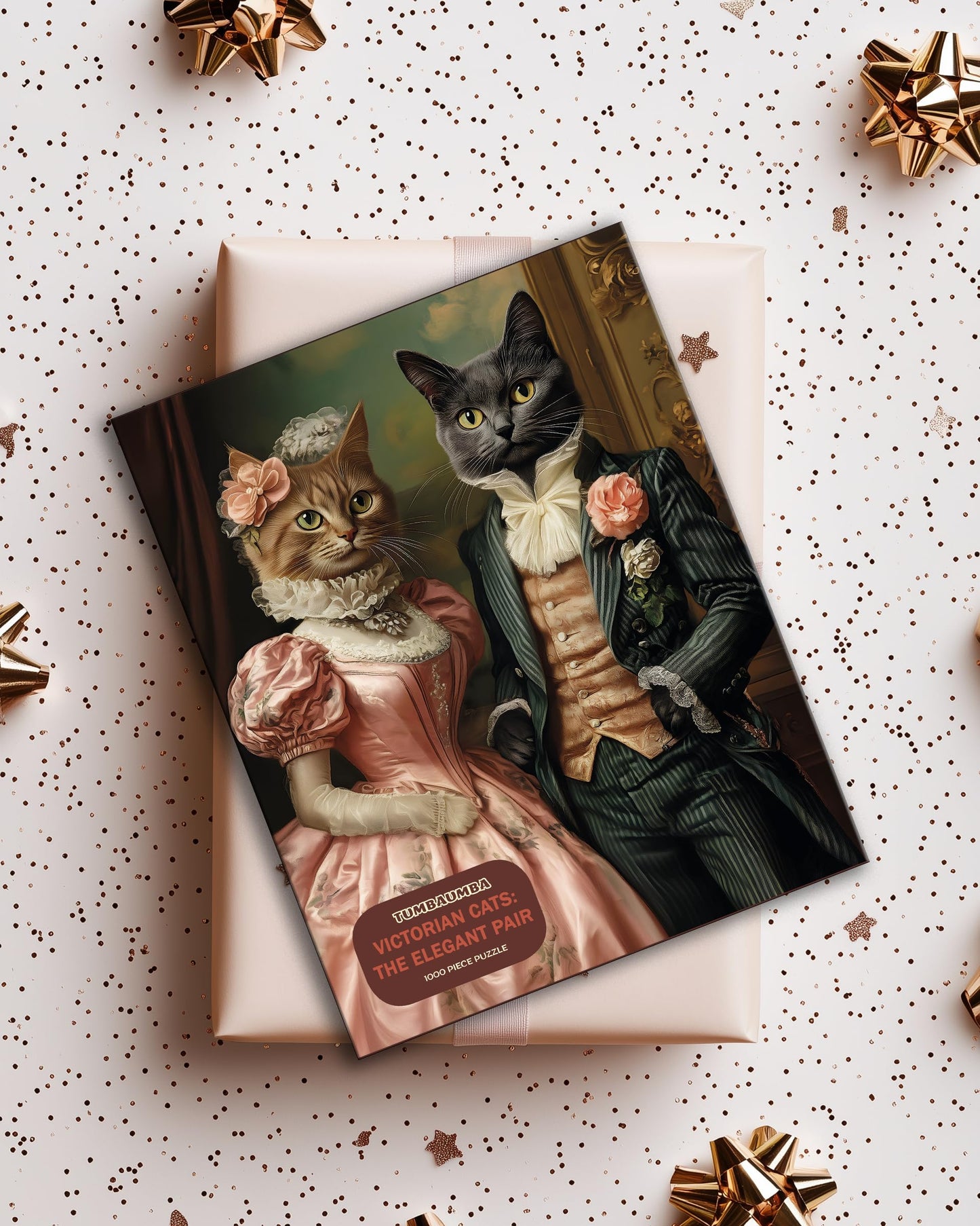 Puzzles for Adults 1000 Pieces, Victorian Cats: The Elegant Pair Portret, Hard Challenging Jigsaw Puzzle for Puzzle Lovers, Bonus Poster Included