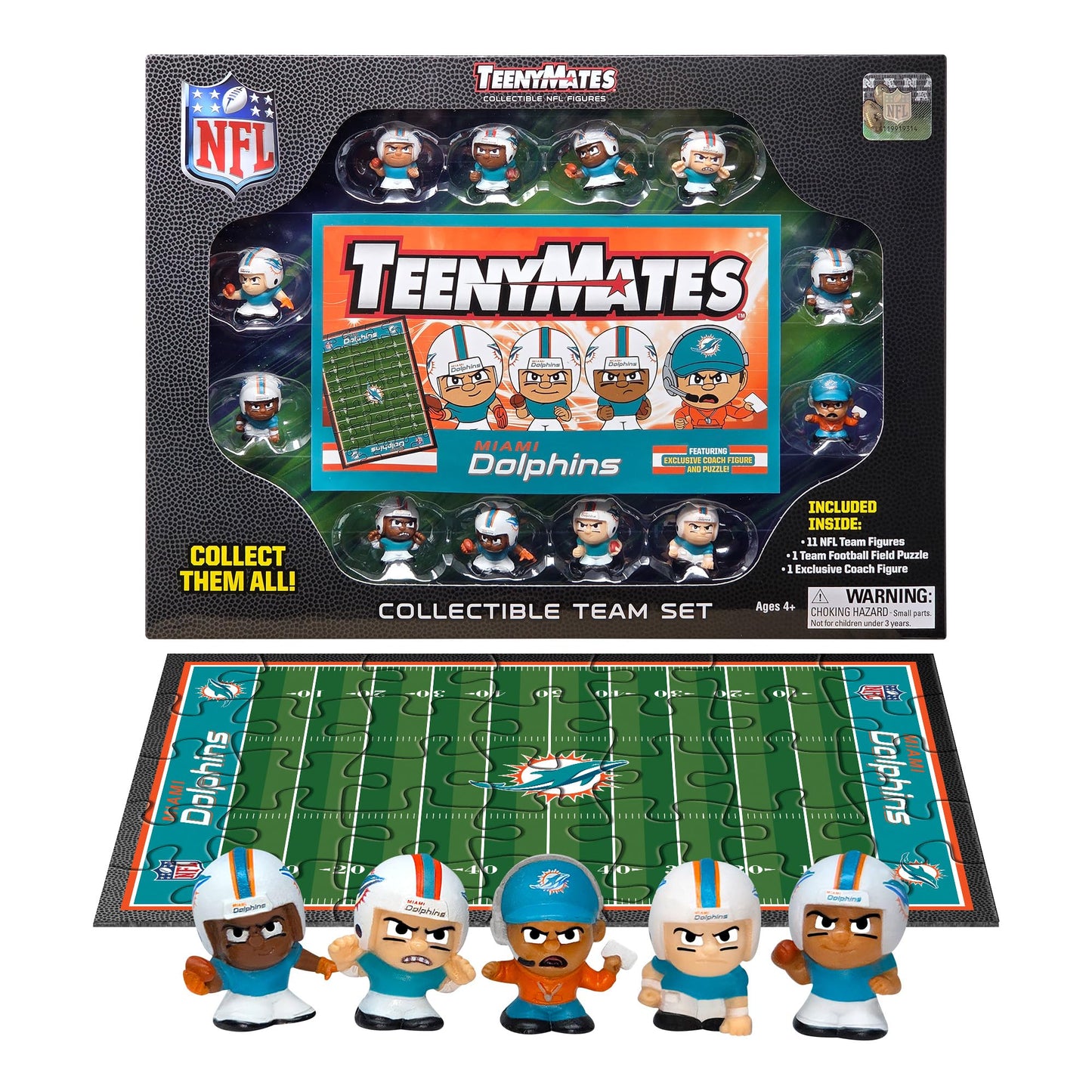 TeenyMates NFL Football Action Figures Gift Set, Miami Dolphins