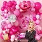 106pcs Hot Pink Balloon Garland Arch Kit with Giant Lipstick, Kiss Lips & Disco Ball Foil Balloons, 18/12/10/5 Inch Metallic Pink & Silver Star