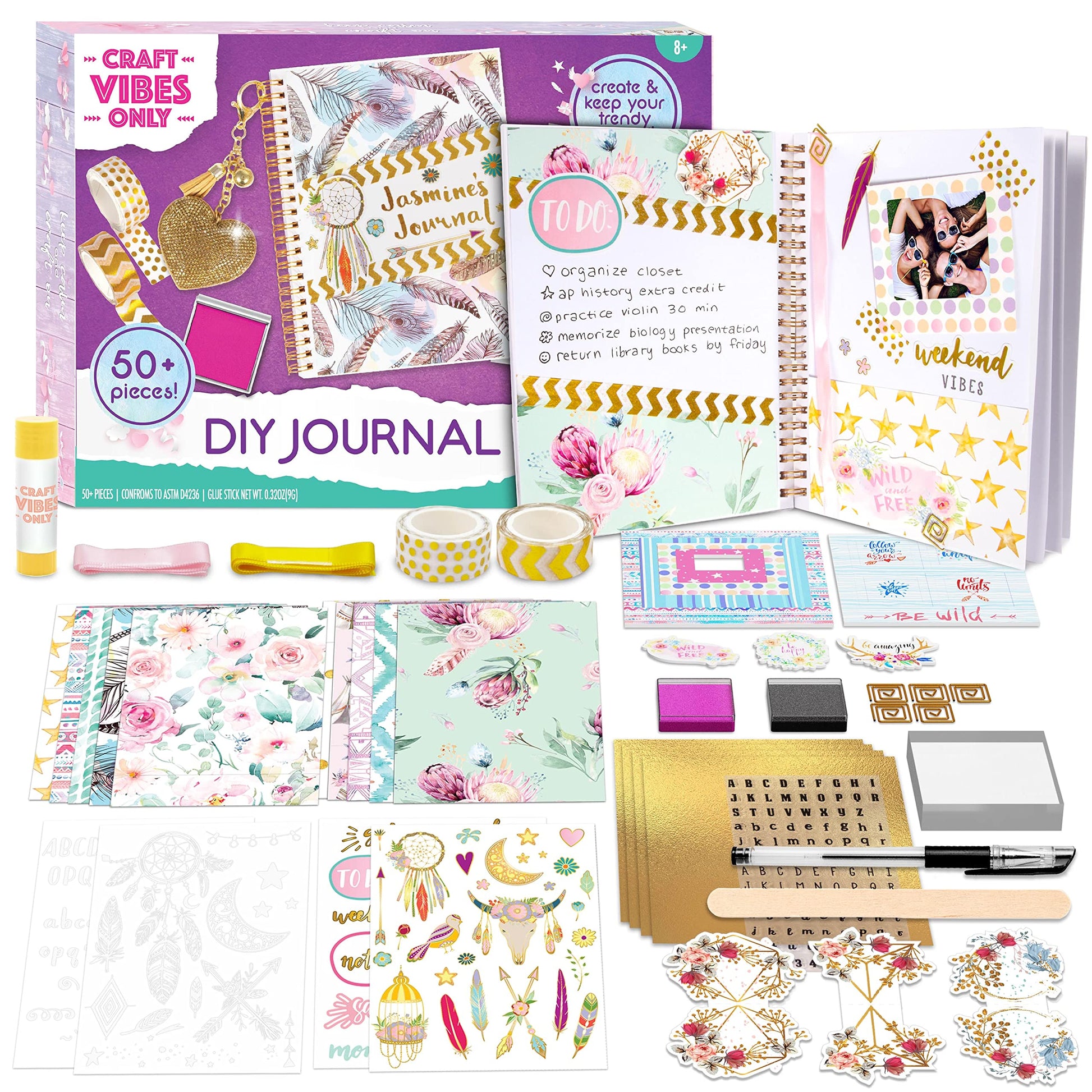 Good Vibes Journal DIY Set by Craft Vibes Only - Personalized Diary - Custom Journals for Girls - Creative Writing Scrapbook Kit - Customize Your