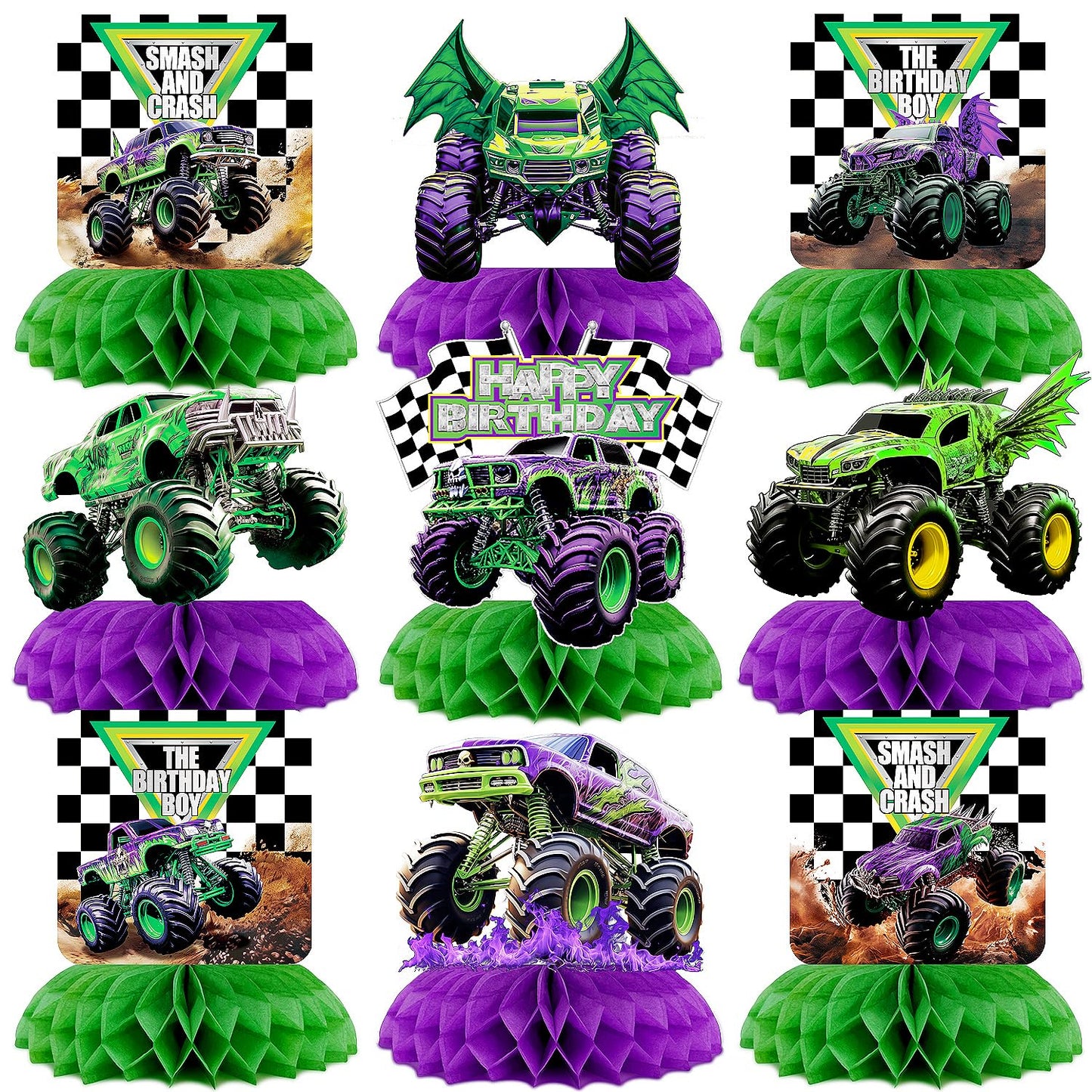 9Pcs Monster Truck Honeycomb Centerpieces Monster Truck Birthday Party Decorations Monster Truck Table Decorations Monster Truck Party Supplies