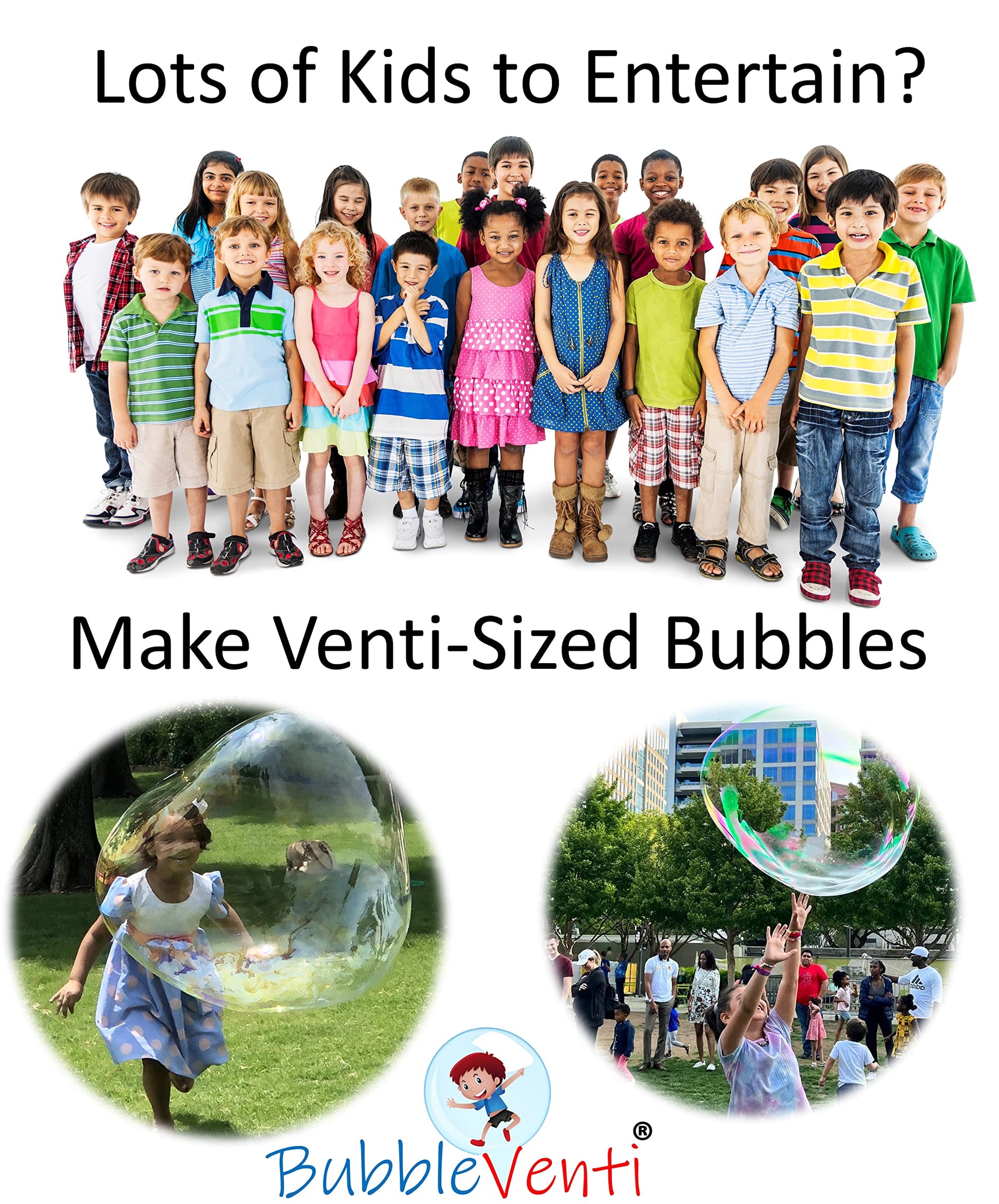 Bubbleventi Giant Bubble Mix | Made in USA |Non-Toxic Powder Makes 10 Gallons of Premium, Big Bubble Solution for Kids’ STEM Fun | Use in Bubble Wands