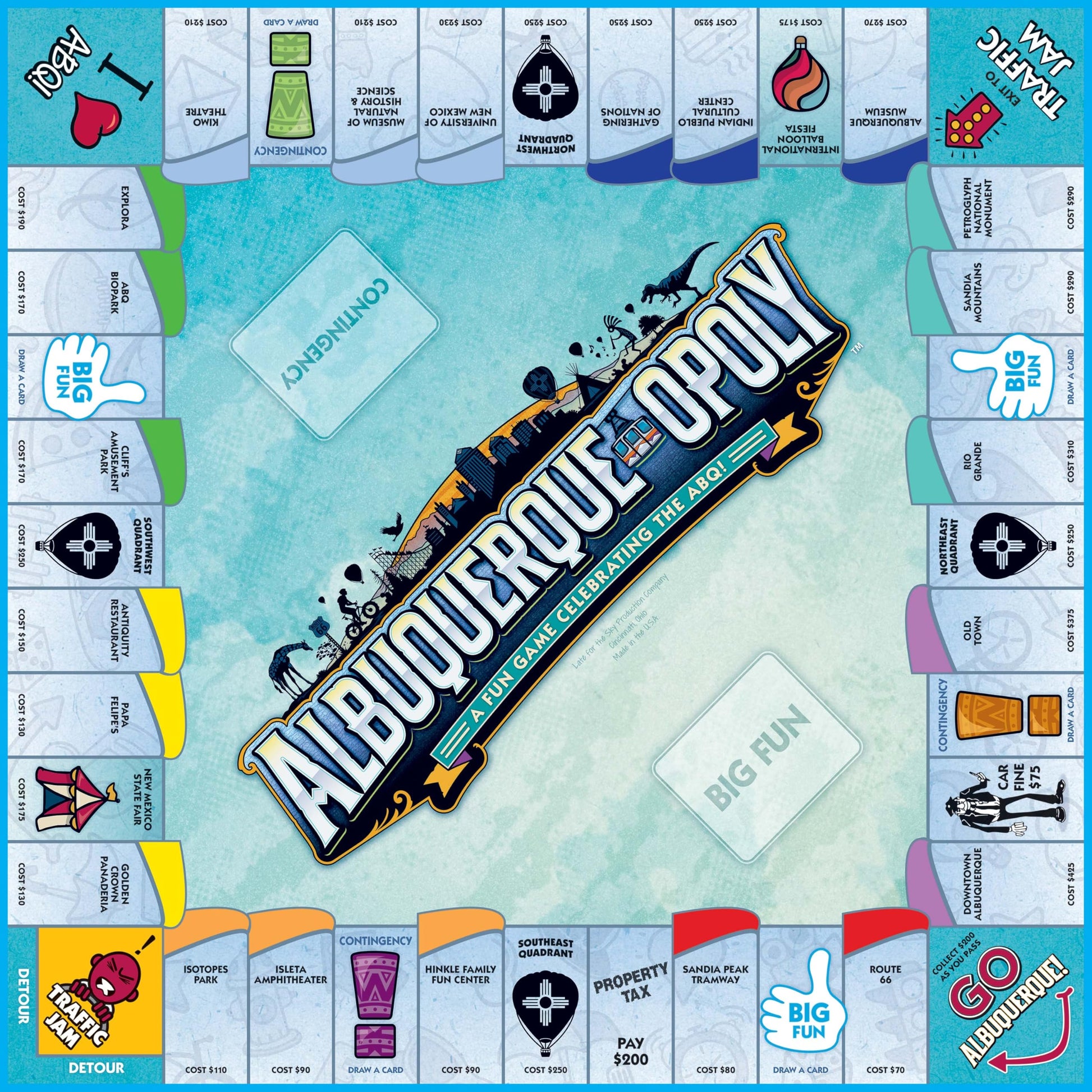 Late for the Sky Albuquerque-Opoly City Board Game - Property Trading Family Game, 2-6 Players, Ages 8+, Explore Albuquerque Landmarks, Fast or