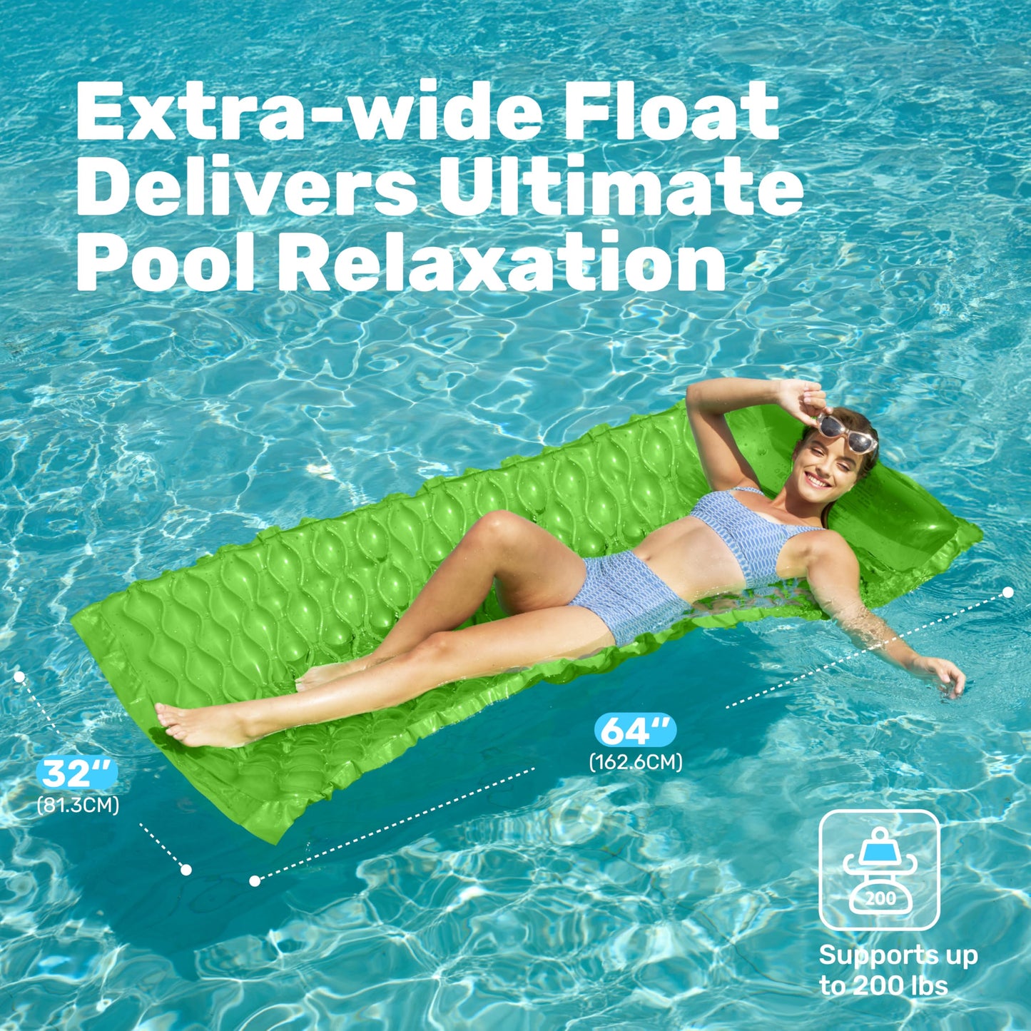 SLOOSH Inflatable Pool Floats Raft,Floating Lounge for Adults,64x32 inch Swimming Mat Pool Mattress with Headrest,2 Pieces Float Air Mat for Summer
