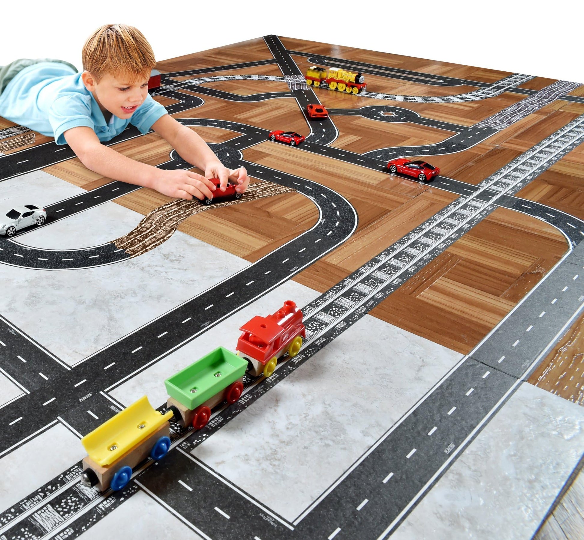 PlayTape Road Tape Curves for Toy Cars - Sticks to Flat Surfaces; No Residue; 1 Roll of 36 Curves, 2 in. Wide