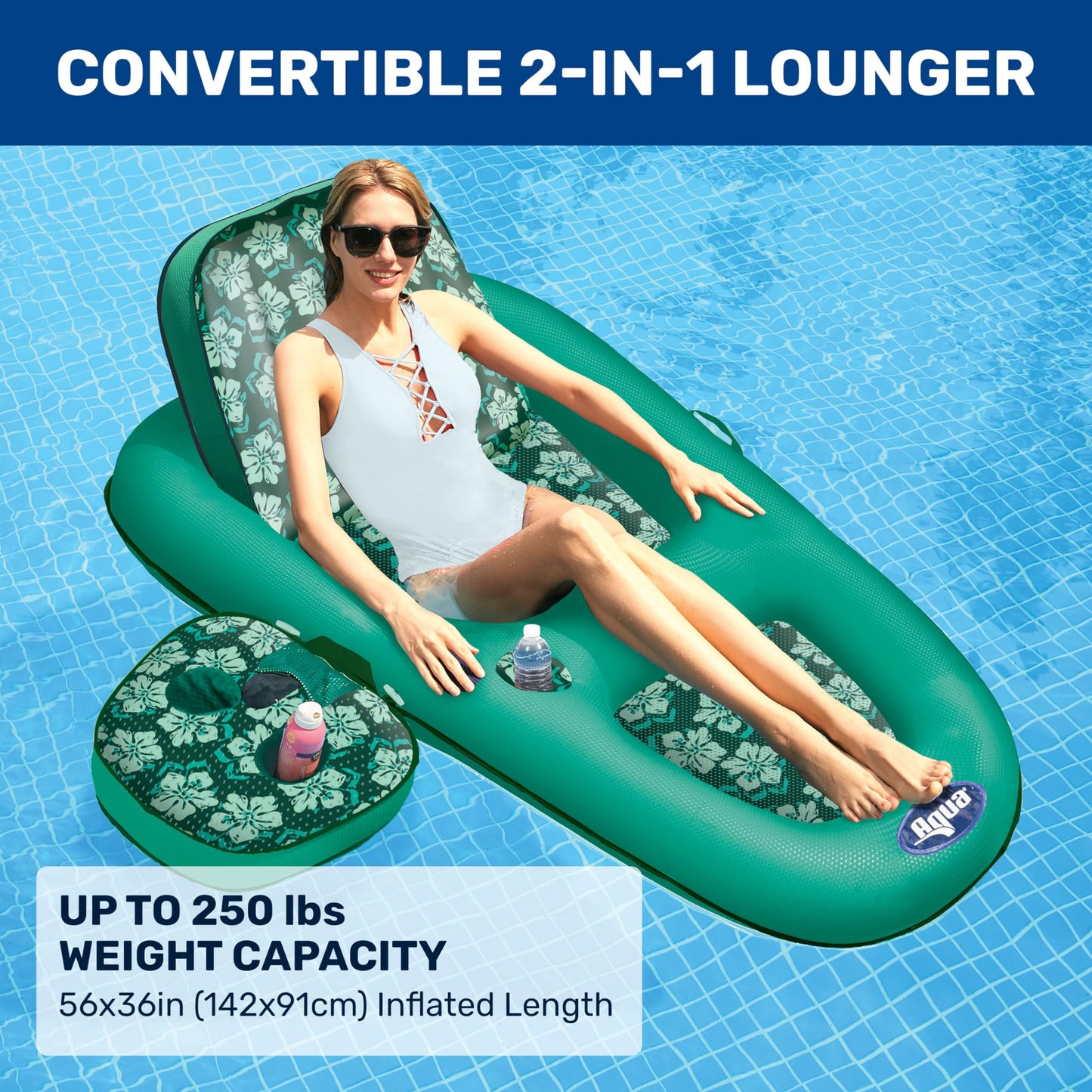Campania 2 in 1 Convertible Water Lounge, Multi Teal Floral Print