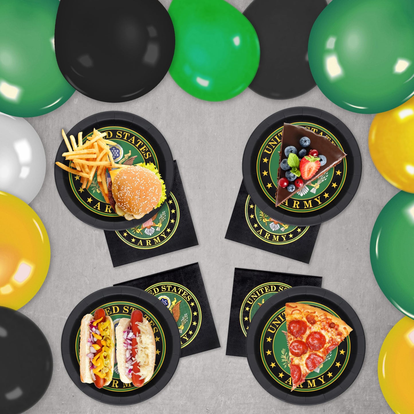 Havercamp Official U.S. Army Party for 16 guests; includes 16 ea. Lg. 9 inch Paper Plates and Napkins in the Official U.S. Army Crest