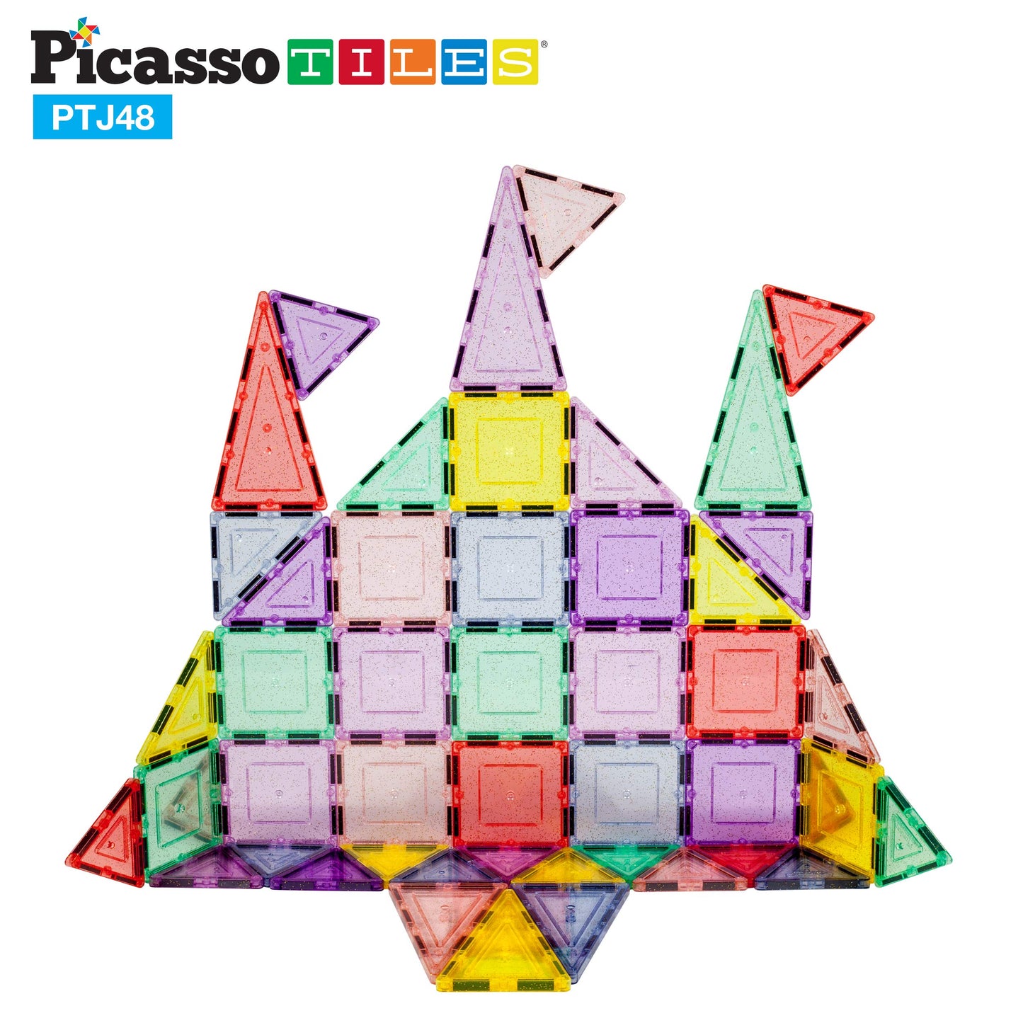 PicassoTiles Magnetic Tiles Blocks Magnet Tile Magnets Building Blocks Construction Toy Set with Reflective Leaf Flakes Magnetic Building Tiles Toys