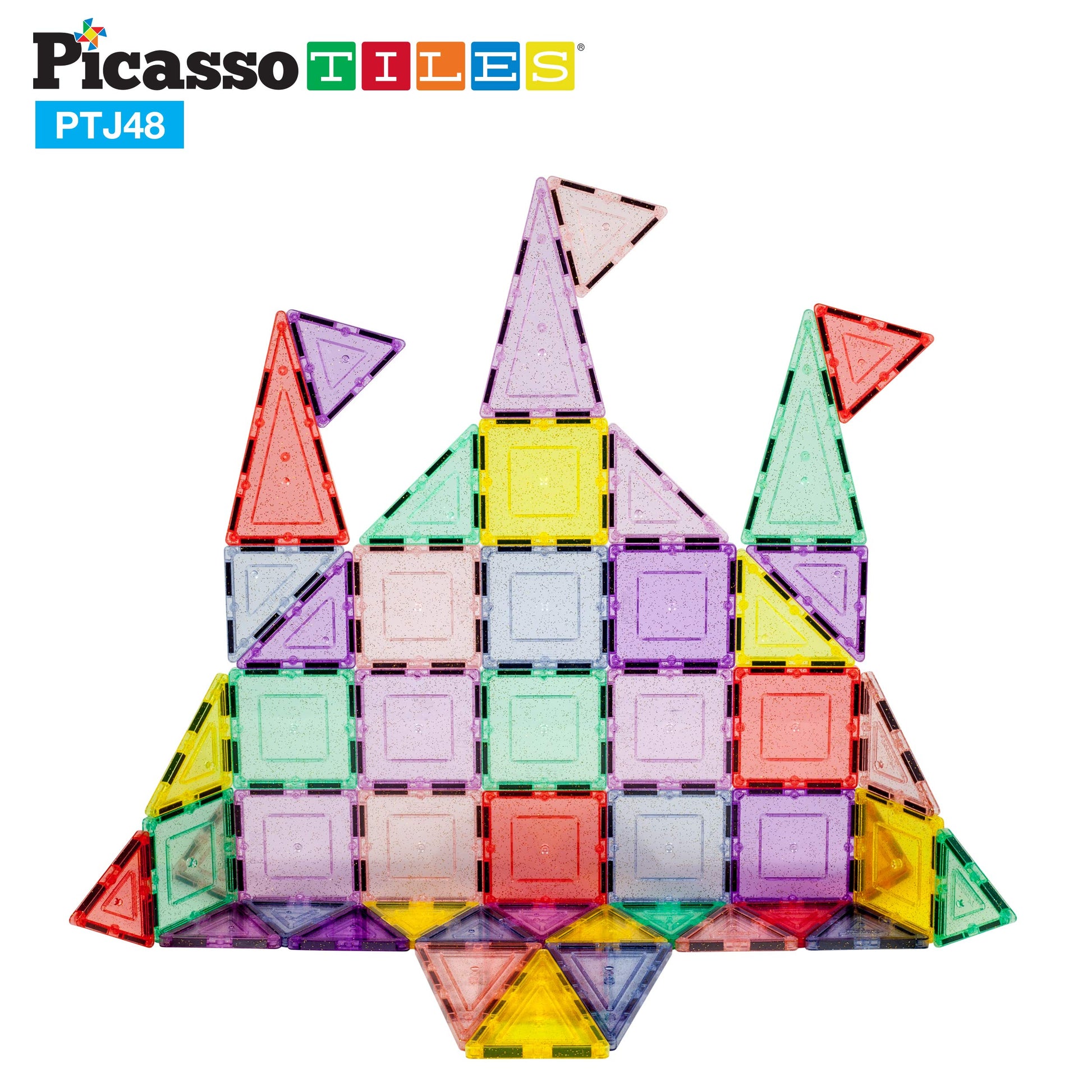 PicassoTiles Magnetic Tiles Blocks Magnet Tile Magnets Building Blocks Construction Toy Set with Reflective Leaf Flakes Magnetic Building Tiles Toys
