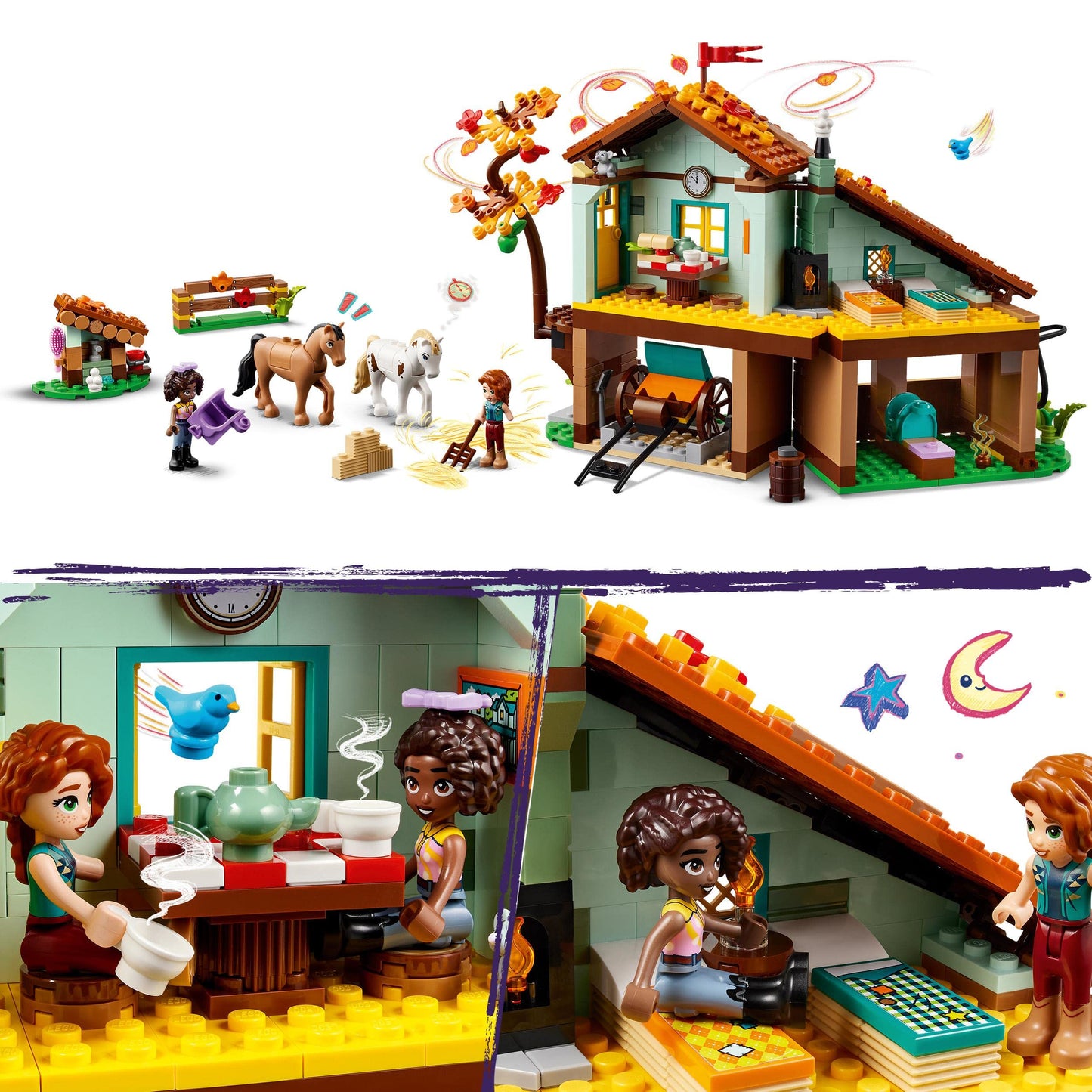 Lego Friends Autumn’s Horse Stable 41745 Building Toy, Role-Play Fun for Kids Ages 7+, with 2 Mini-Dolls and 2 Horses, Carriage and Riding