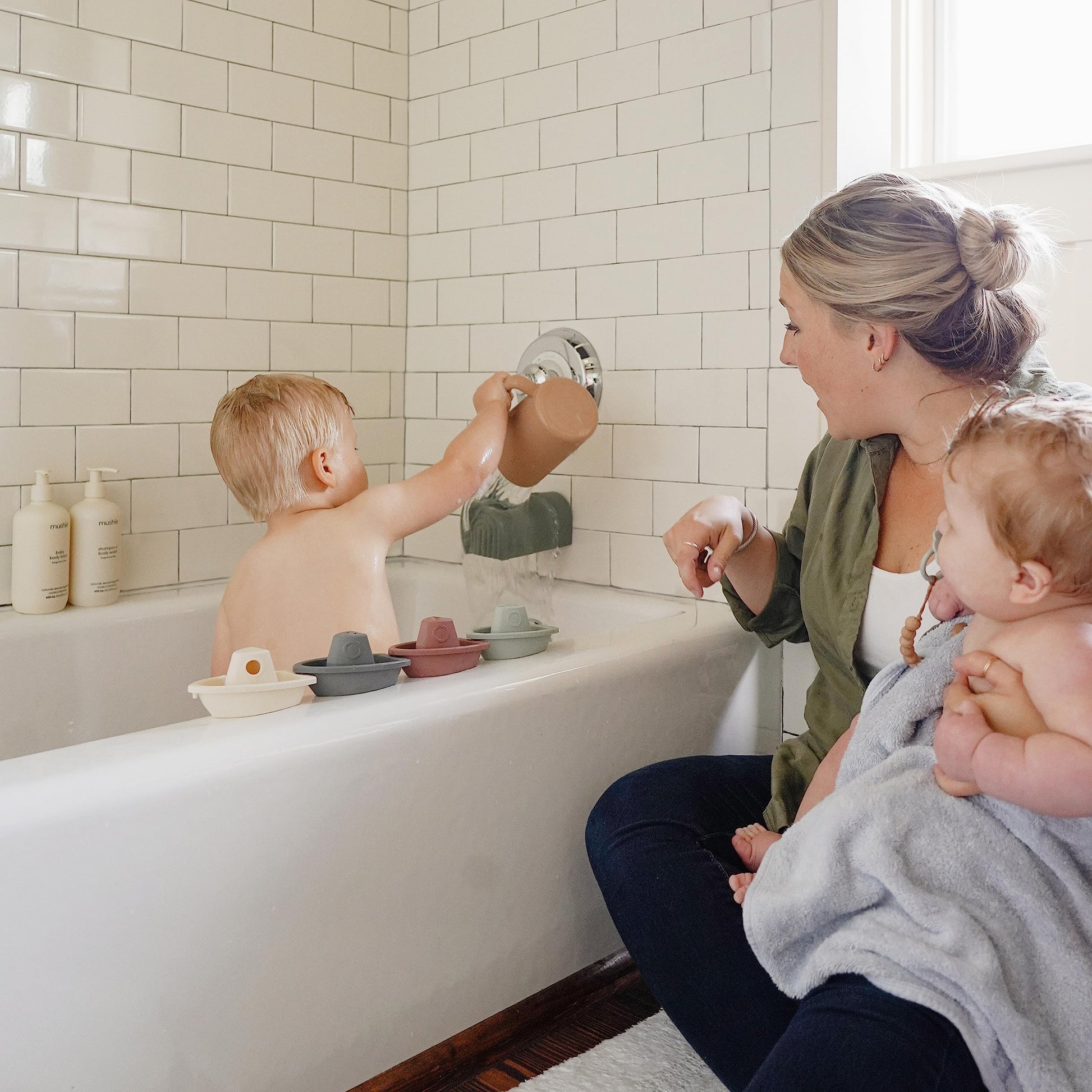 mushie Baby Bath Rinse Cup | 100% Food Grade Silicone | Shampoo & Body Washing Rinser Cup For Kids (Shifting Sand)