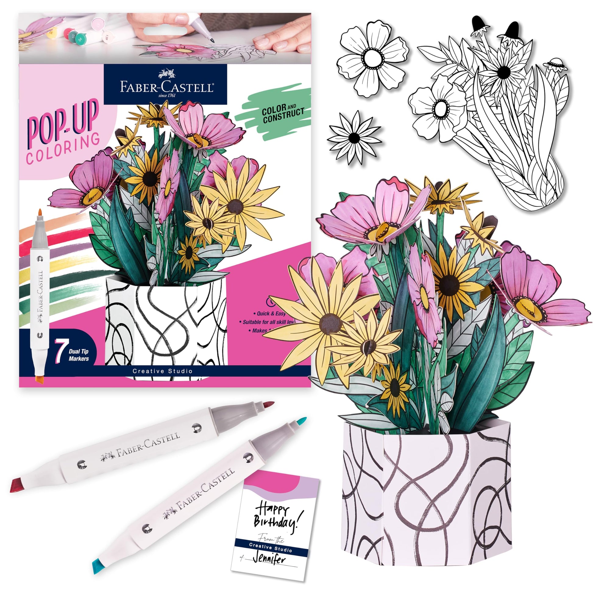 Faber-Castell Pop Up Coloring Bouquet: Wildflower - Crafts for Adults and Relaxation Gifts for Women | Craft Kits for Adults | Unique Gifts and DIY