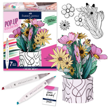 Faber-Castell Pop Up Coloring Bouquet: Wildflower - Crafts for Adults and Relaxation Gifts for Women | Craft Kits for Adults | Unique Gifts and DIY