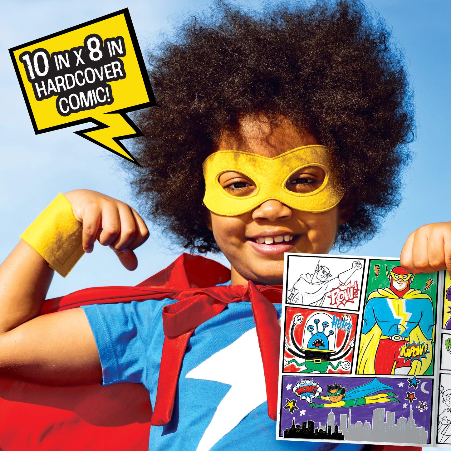 Made By Me Make Your Own Comic Book Storytelling Kit for Kids, 15-Page, Hardcover, How-to Draw Instructional Guide, Comic Inspired Stickers & Stamp