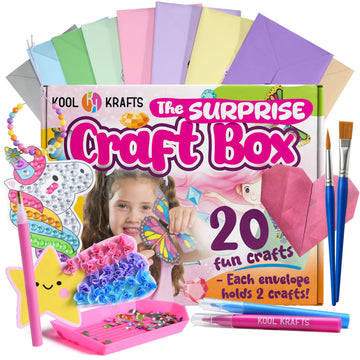 20 Arts & Crafts Kit for Girls - The Surprise Craft Box, All-Inclusive DIY Craft Set with 20 Fun Projects, Individually Packaged, Easy Step-by-Step