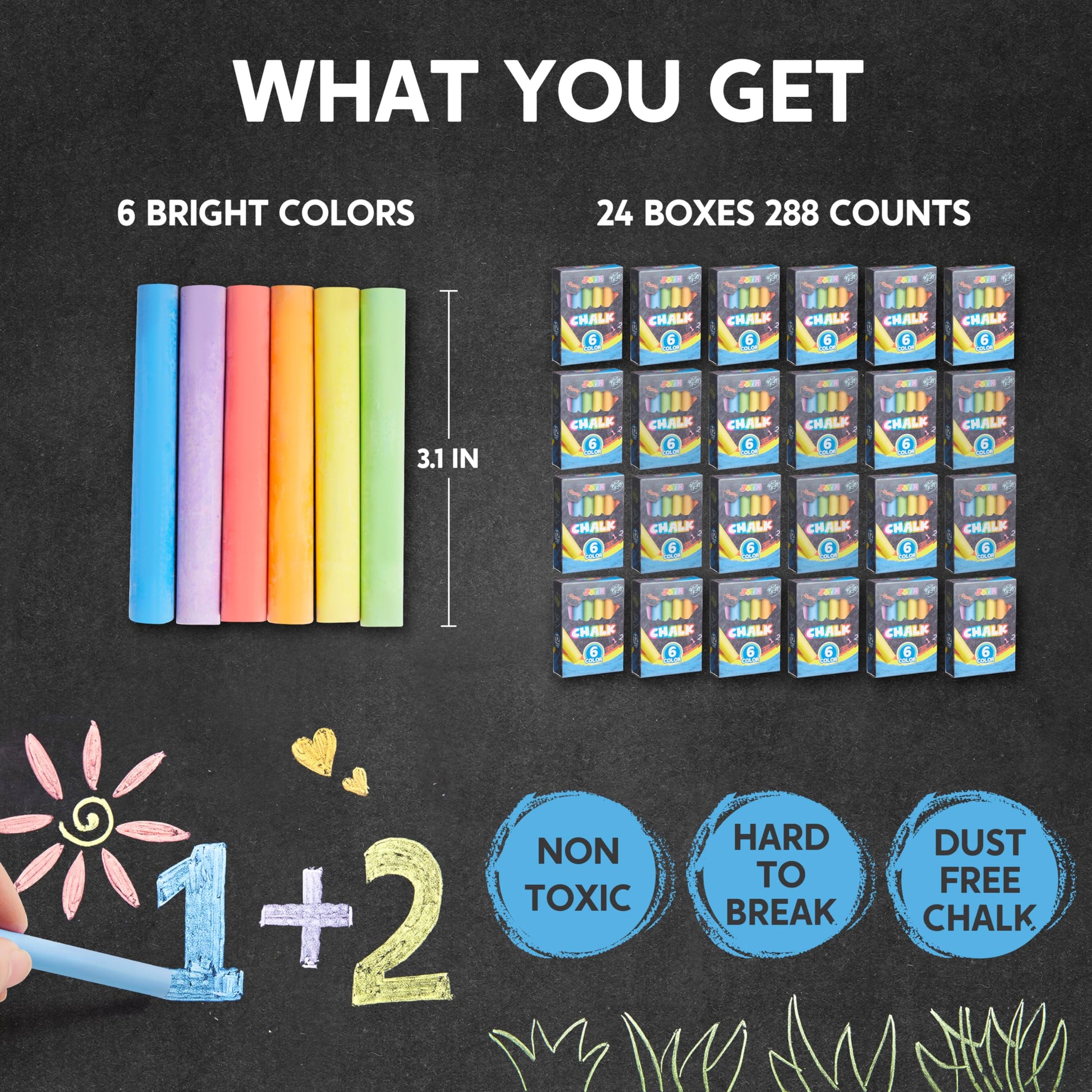 JOYIN 288 Counts Mini Chalk Set for Kids, Non-Toxic Chalks for Boys Girls 3+, School Supplies for Teachers, Goody Bag Fillers, Small Packs Sidewalk