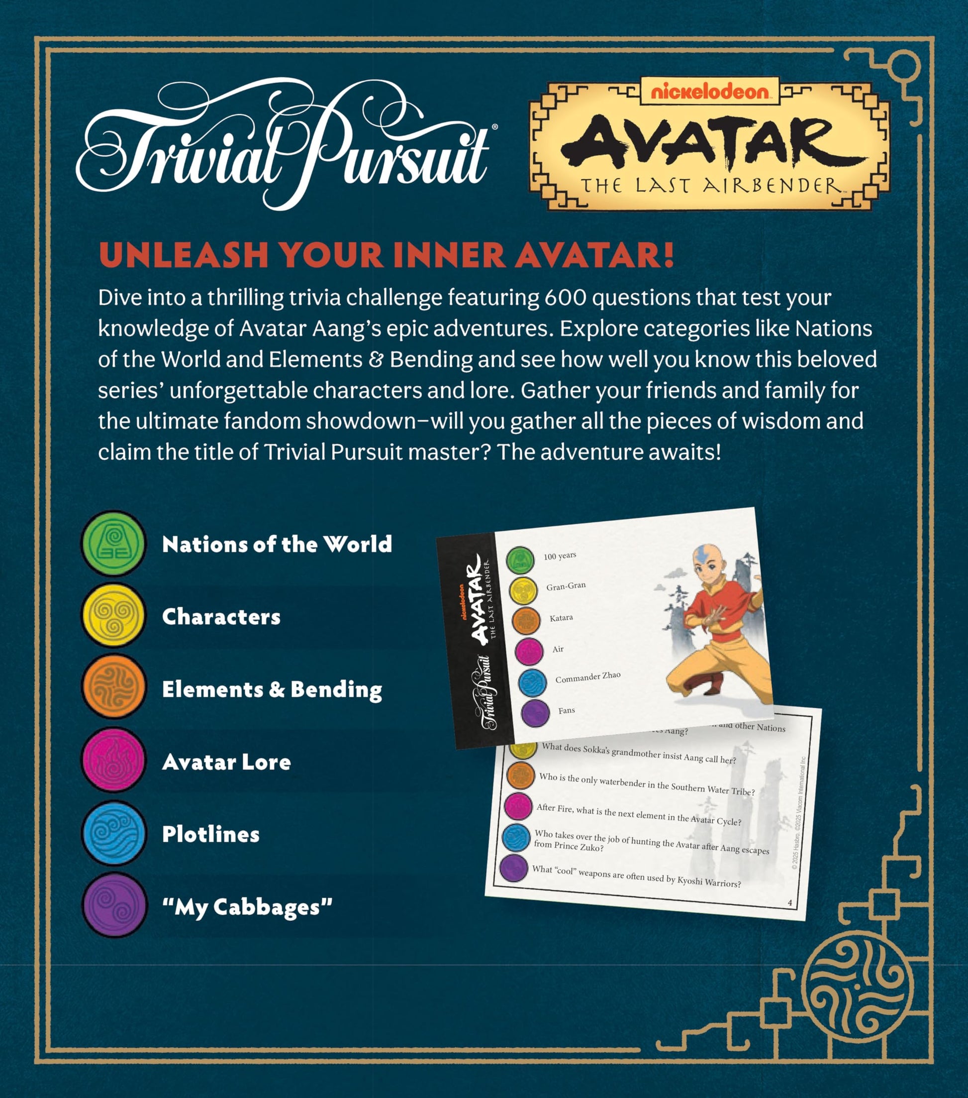 Trivial Pursuit: Avatar The Last Airbender, Quick Play Edition Trivia Board Game, Test Your Knowledge of Avatar Lore with 600 Questions in 6